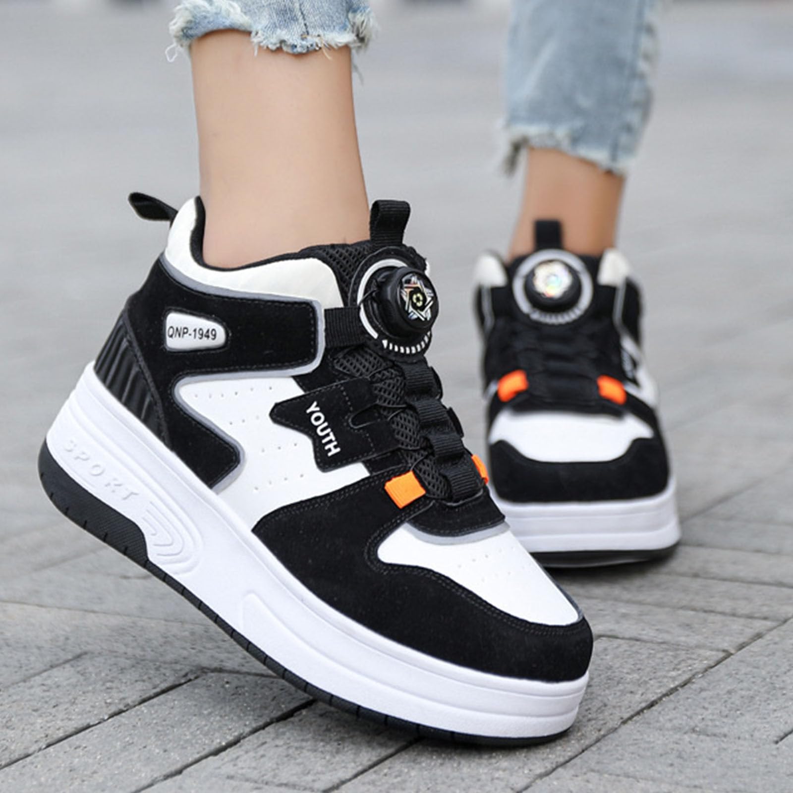 Surwin Schuhe mit Rollen Kinder Mädchen Jungen, Drehschnalle Halbhoher Turnschuhe mit Einziehbaren Hinterrädern, Rollschuhe Schuhe Skateboardschuhe Roller Skate Shoes Rollschuhe