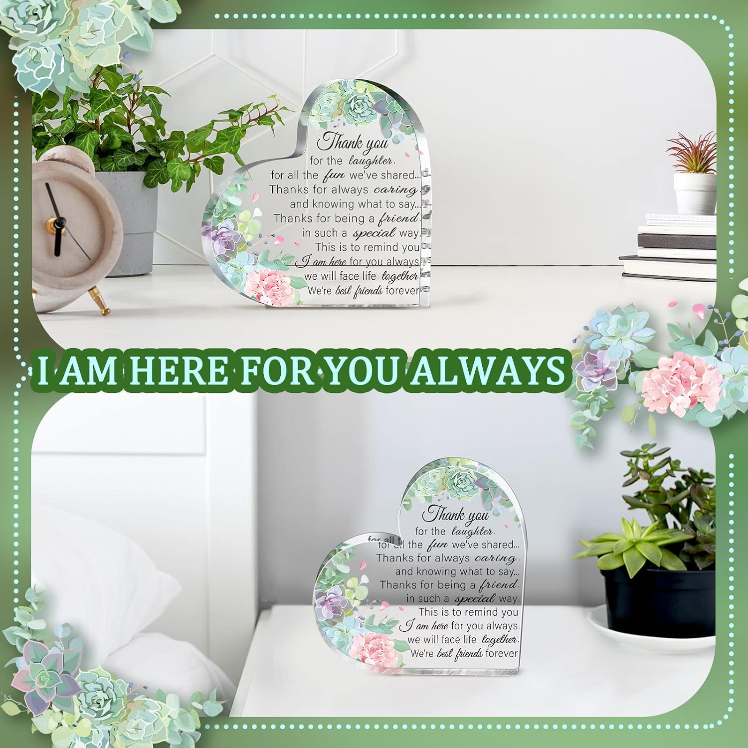 Friendship Gifts for Women, 0.55 Thickness Acrylic Heart Plaque, Best Friend Birthday Gift for Her, Sister Work Bestie Gifts, Cheer up Decorative Sign Keepsake Graduation Gift(Fun)