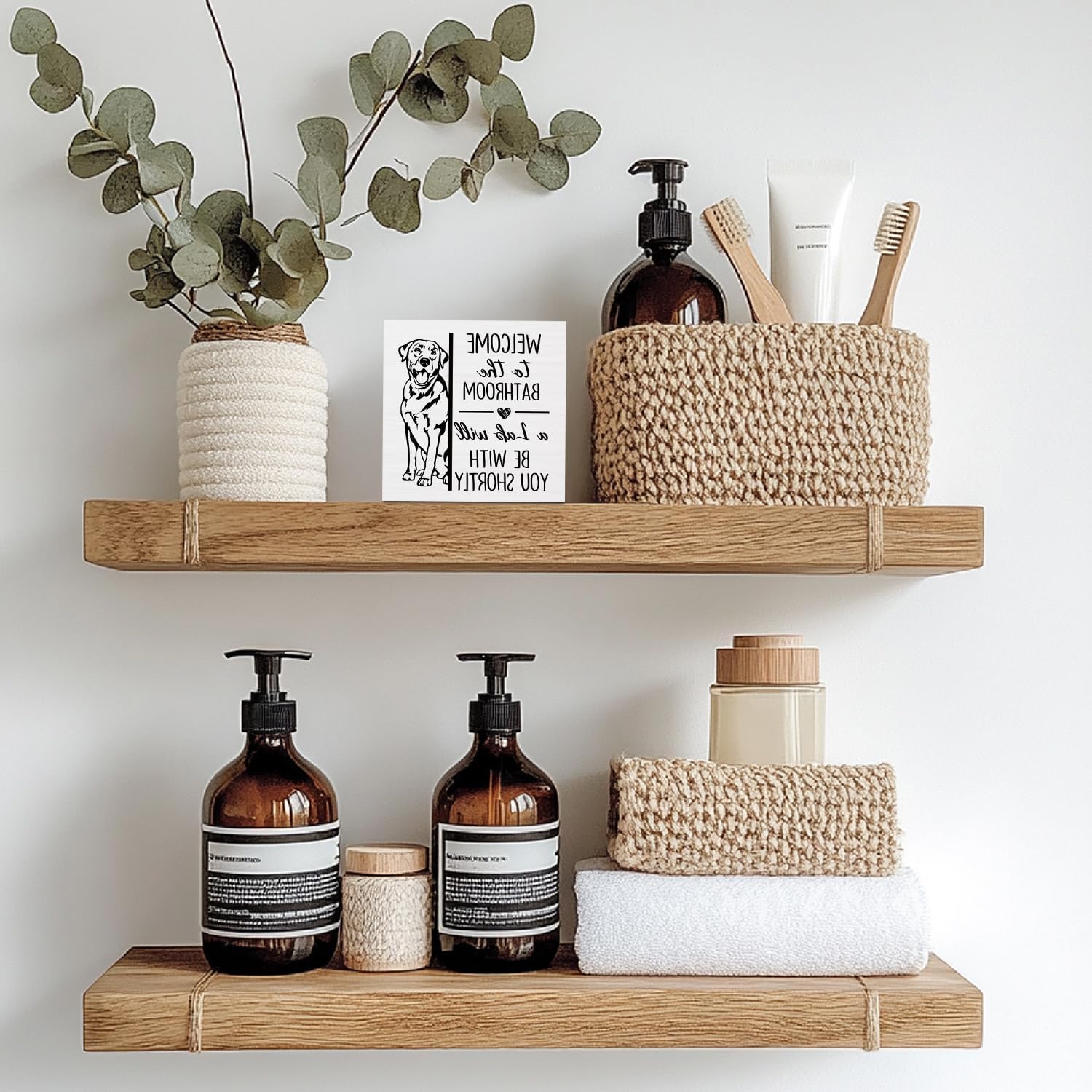 Funny Labrador Retriever Bathroom Wooden Box Sign,Gifts for Labrador Dog Lovers,Lab Dog Wood Block Plaque Signs for Bathroom Toilet Restroom Desk Table Shelf Decor, 5x5 Inch - Image 4