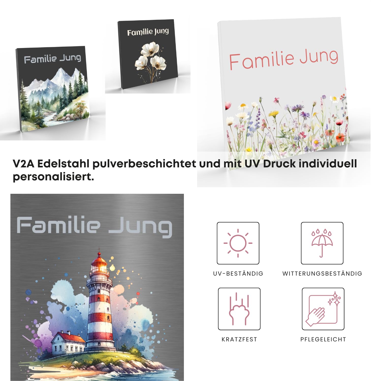 Jung Edelstahl Design V2A Edelstahl Türschild – Individuell bedruckbar | Hochwertiges Firmenschild, Büroschild oder Namensschild (Weiß RAL9016, 300x200 mm)