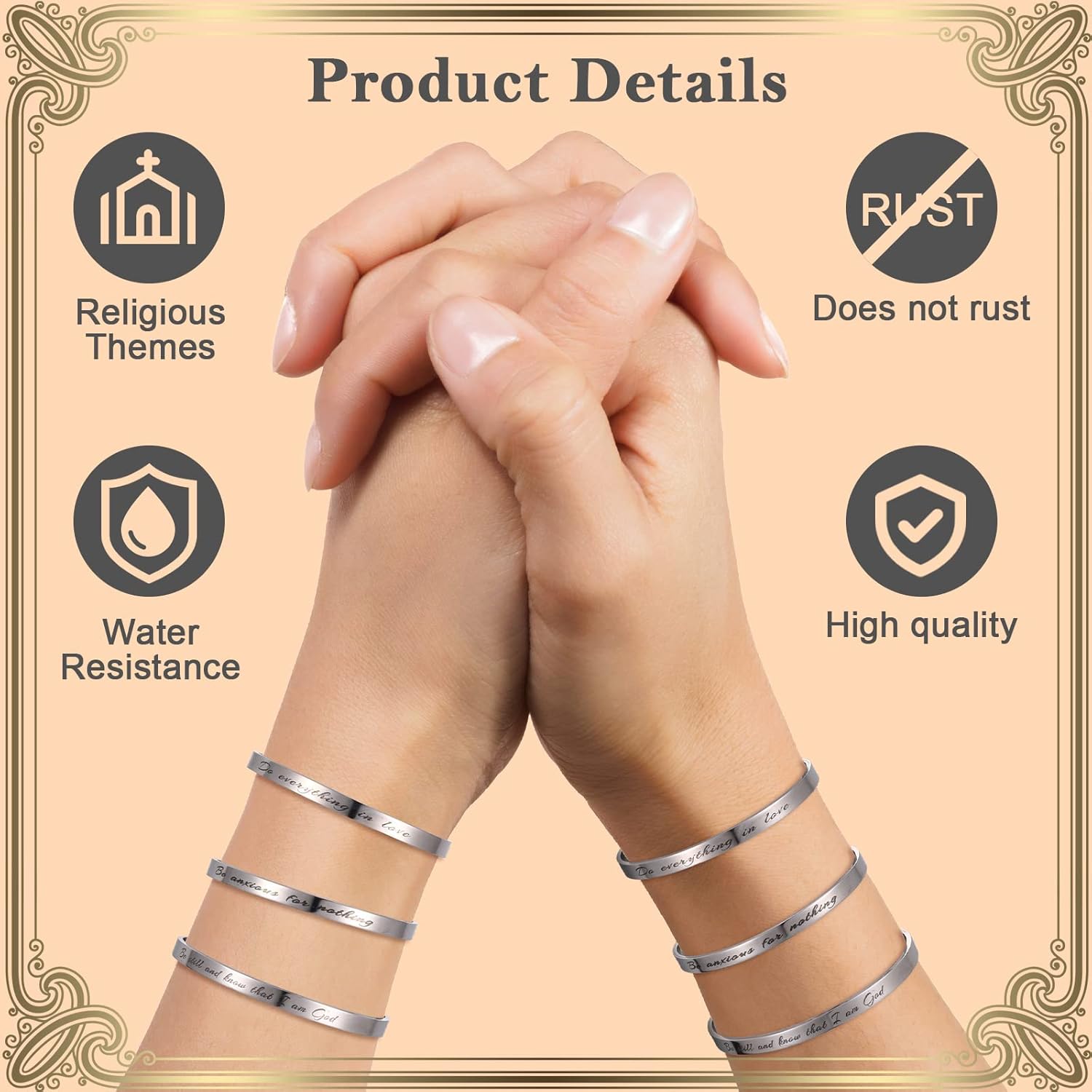 Funtery 12 Pcs Christian Bracelet Engraved Bible Verse Jewelry Easter Gift for Women Religious Baptism Inspirational Scripture Open Cuff Bangle Confirmation Gifts for Friend Encouragement(Classic) - Image 7