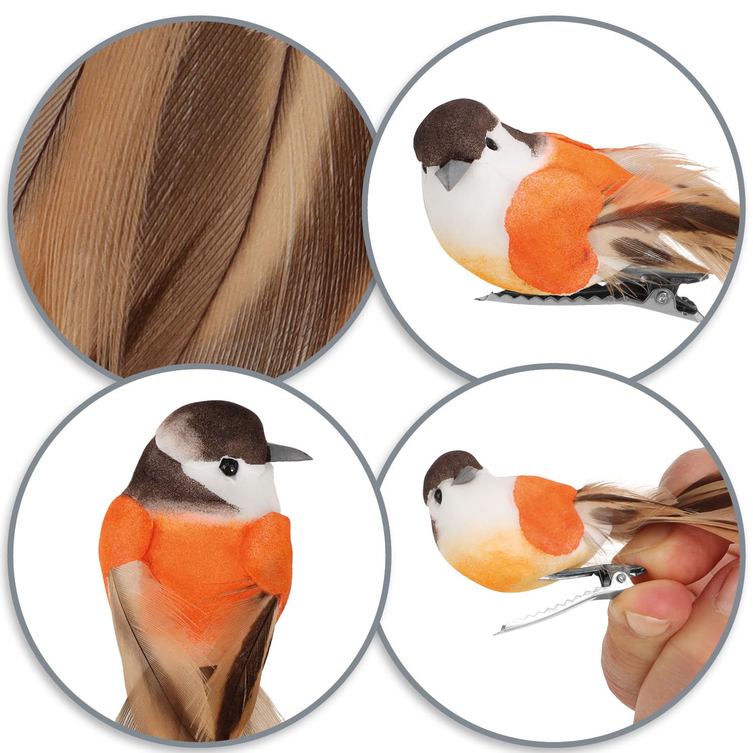 com-four® 48x Dekovogel, künstliche Vögel in 4 bunten Farben