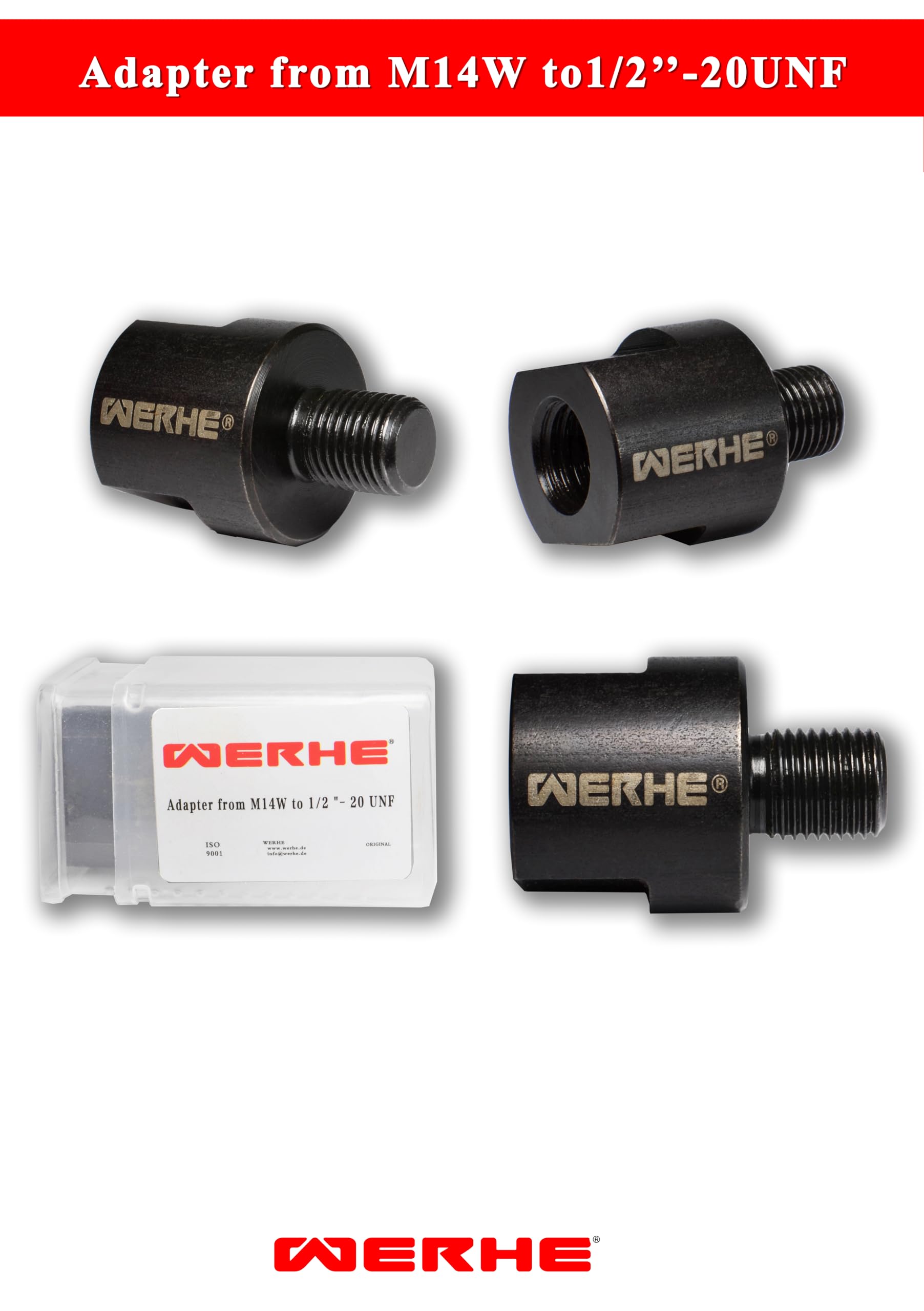 WERHE® Adapter M14 to 1/2-20UNF inch - use in All Drill Chucks with 1/2-20UNF External Thread - Image 2
