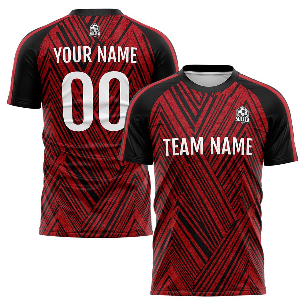 vients Custom Soccer Jersey Kids Adults Personalized Soccer T-Shirts with Team Name Number Logo (Polyester, Red&Black)