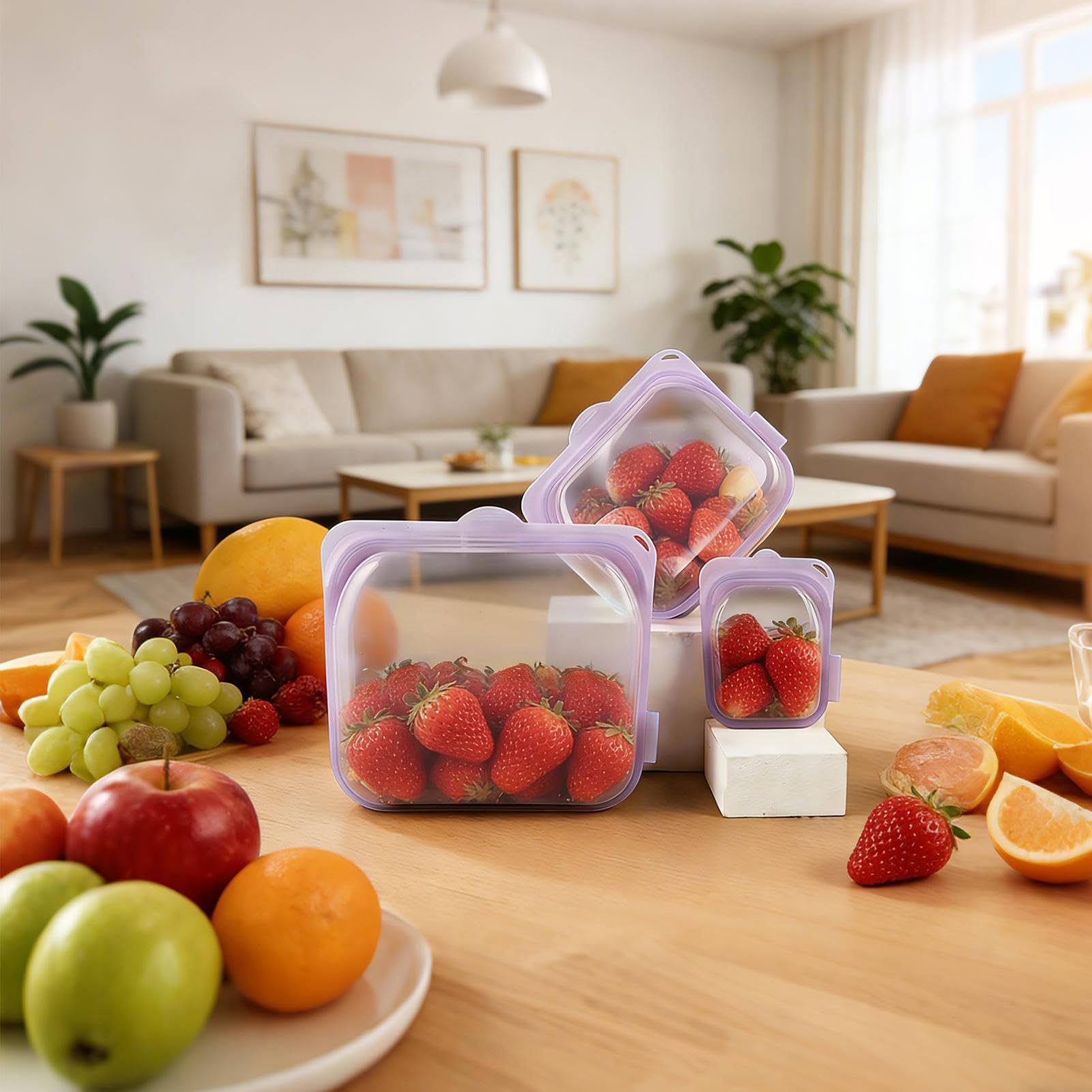 Bolsas Reutilizables para Snacks 3 Recipientes de Silicona para Almuerzo | Bolsas Herméticas para Congelador para Preparar Comidas, Viajes, Carne, Queso, Verdura, Fruta