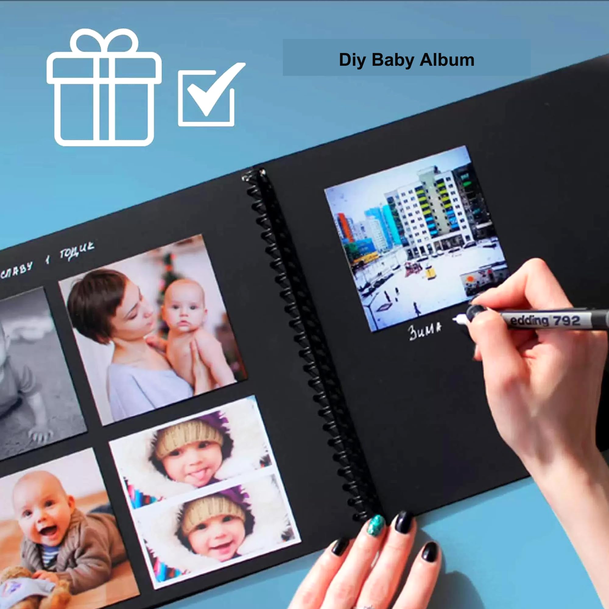 Fotoalbum om zelf vorm te geven, 20 x 20 cm, scrapbook met 20 vellen (40 pagina's), fotoboek om zelf vorm te geven, voor baby, verjaardag, jubileum, bruiloft, gepersonaliseerd fotoalbum