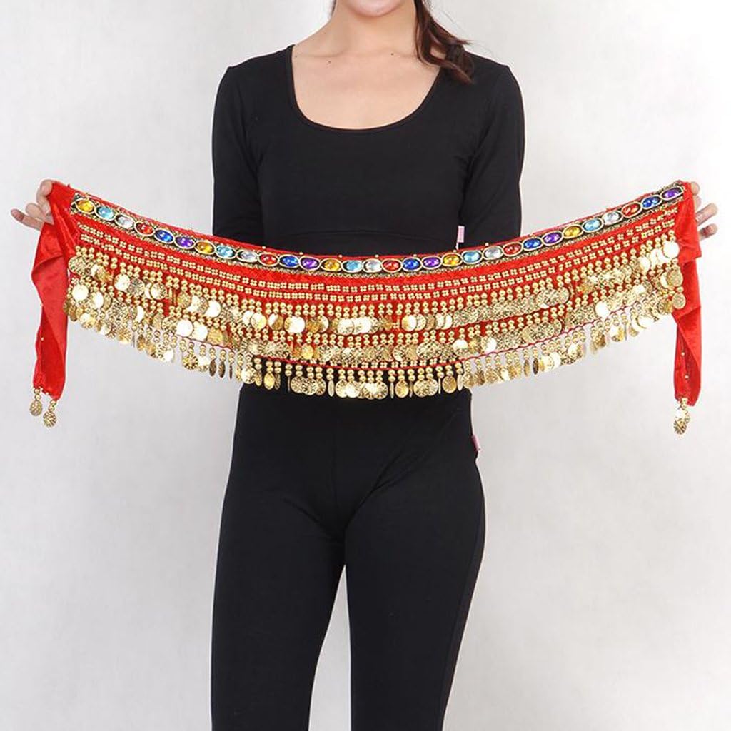 MUNAFIE Belly Dance Hip Scarf Belly Dancing Multi-Row Coin Noisy Belt Skirt - Image 3