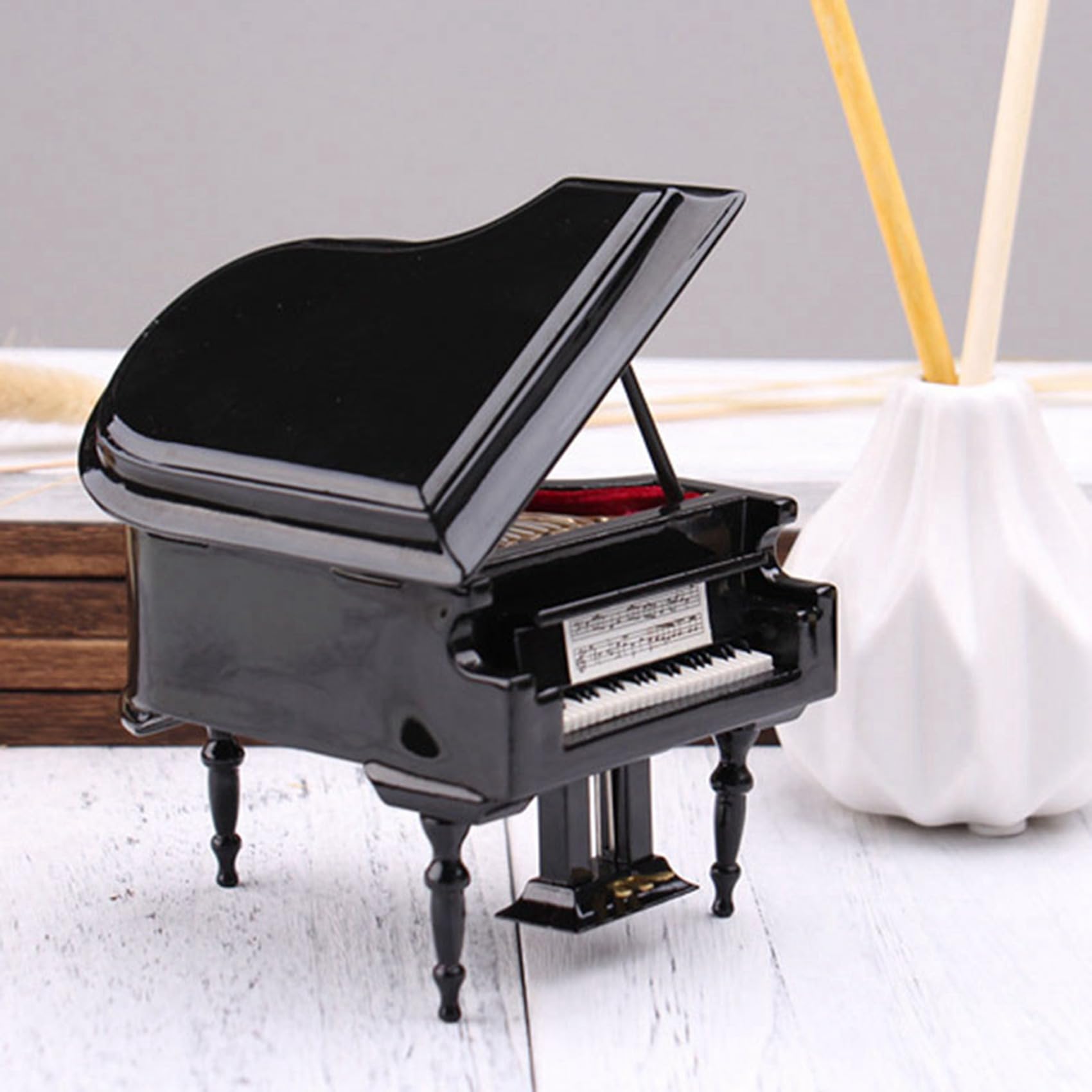 Kit de Modèle de Piano À Queue Miniature Instrument de Musique avec Chaise, pour la DéCoration de Bureau À Domicile (Noir, sans Musique)