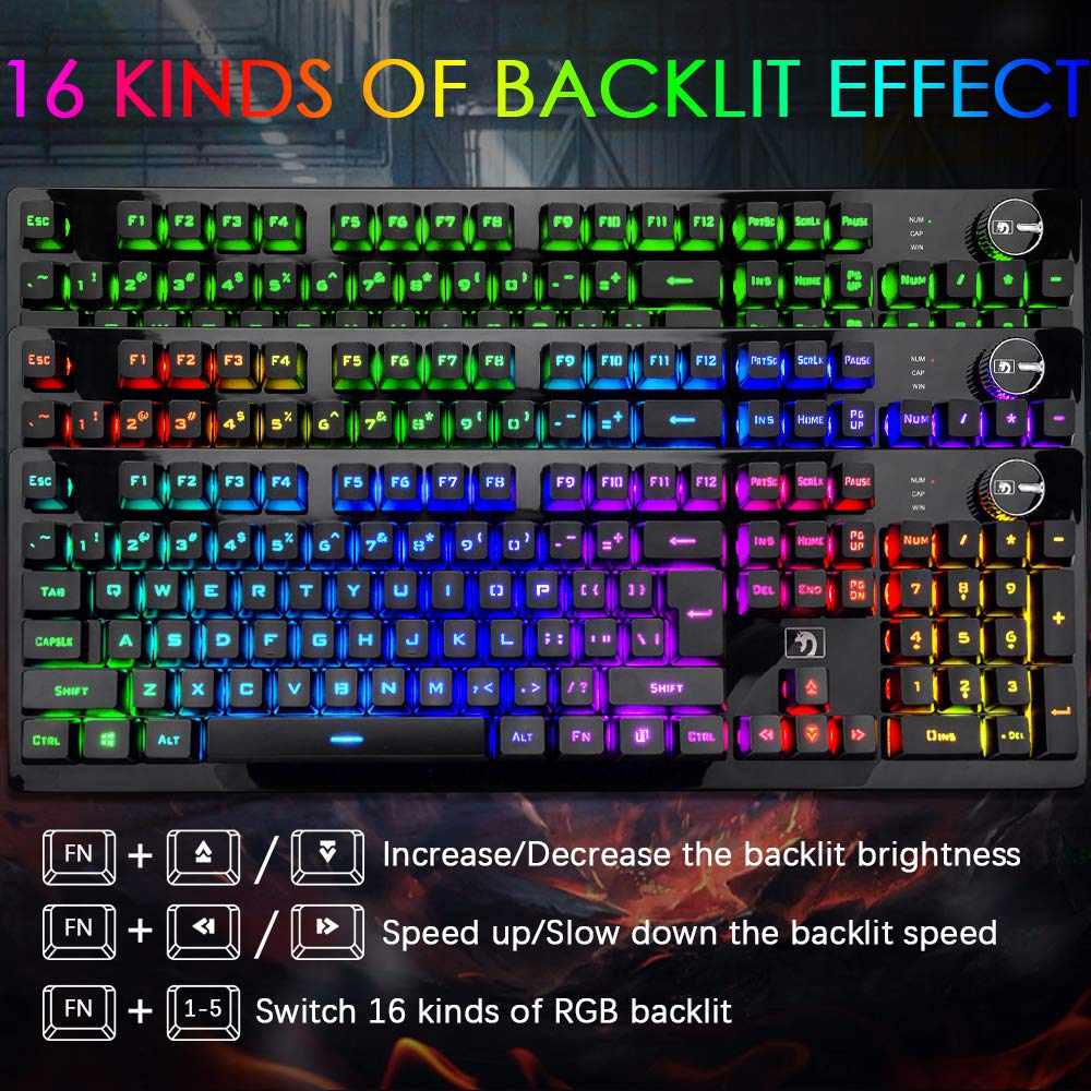 FELiCON Kombi-Sets für drahtlose Tastatur und Maus, 4800mAh, 16 Arten von wiederaufladbaren RGB-LED-Gaming-Tastaturen mit Knopfsteuerung und ergonomischer 7-Farben-LED-Hintergrundbeleuchtung