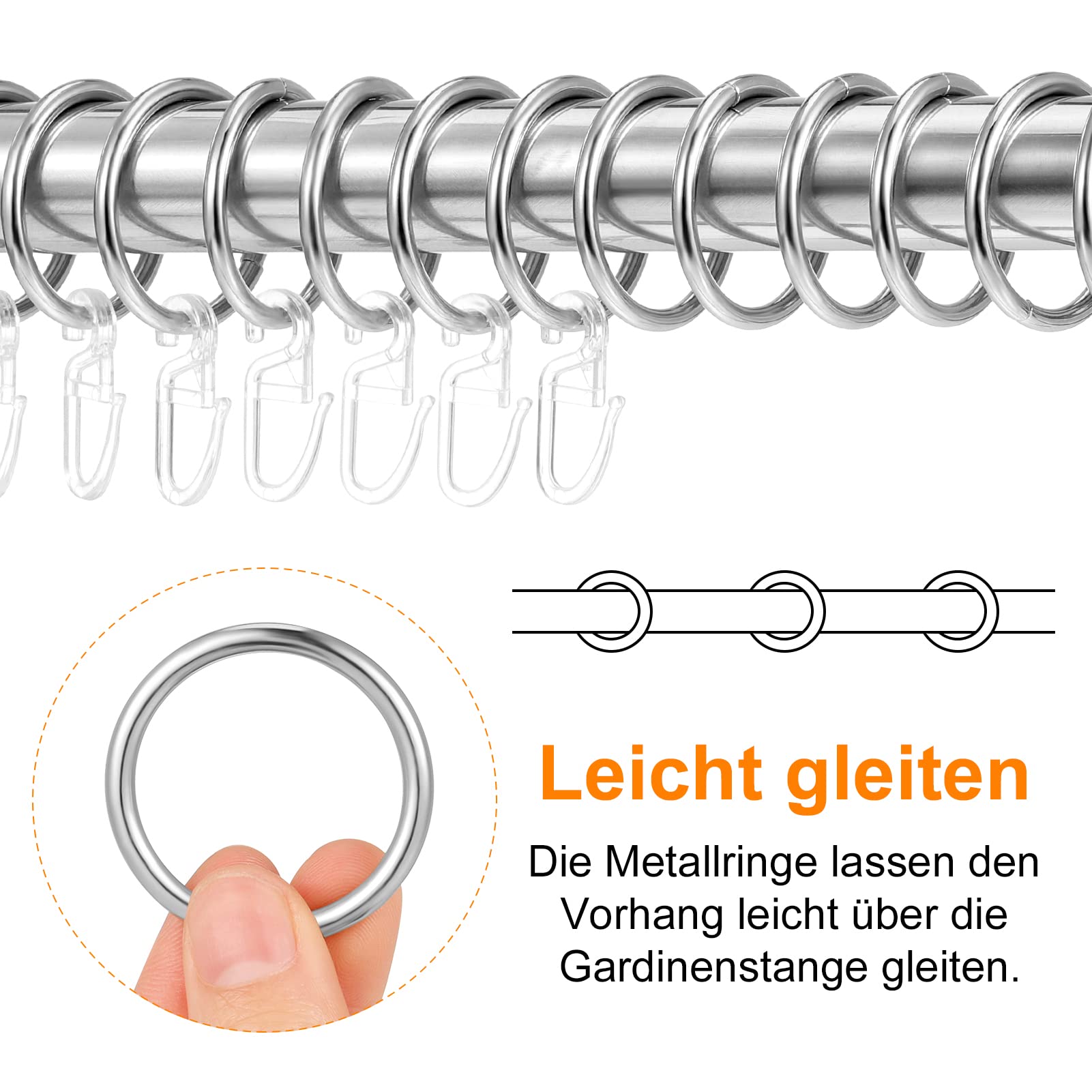 24 pezzi anelli per tende in metallo argentato e ganci per tende in plastica, anelli per appendere tende da 30 mm | Leroy Merlin