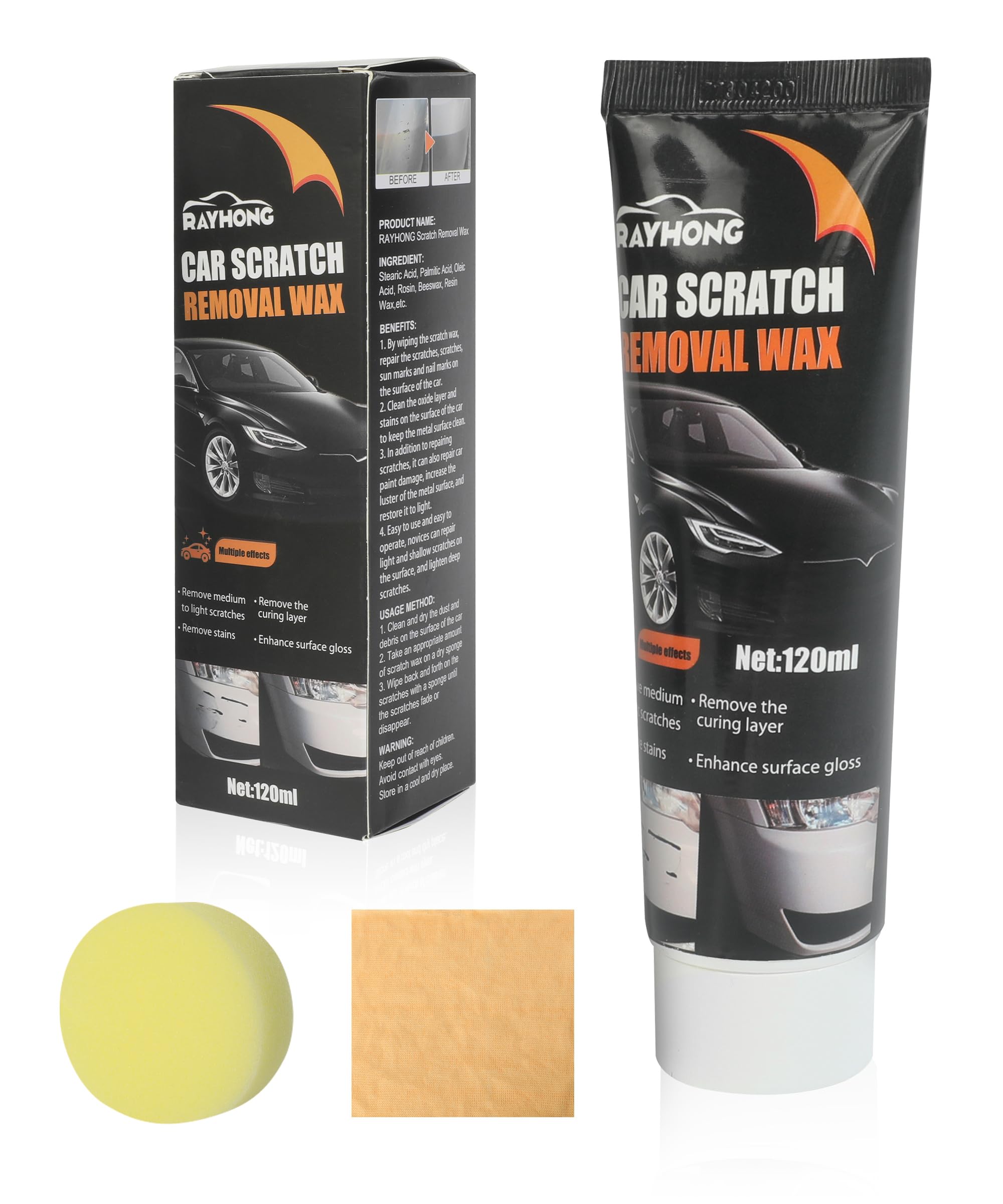 ReswishCar Scratch Remover,Scratch Remover for Vehicles,Scratch Repair Wax for Car,Car Paint Scratch Repair,Car Accessories Car Scratch Remover Kit with Wipe & Sponge for Vehicles Slight Scratches