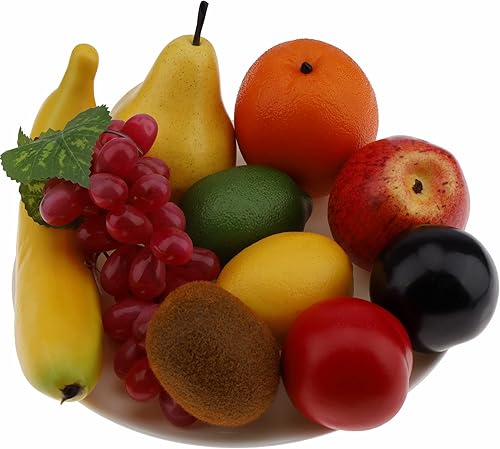 Gresorth Realista artificial decorativo fruta falsa manzana naranja pera limón plátano brin grpae casa cocina juguete modelo