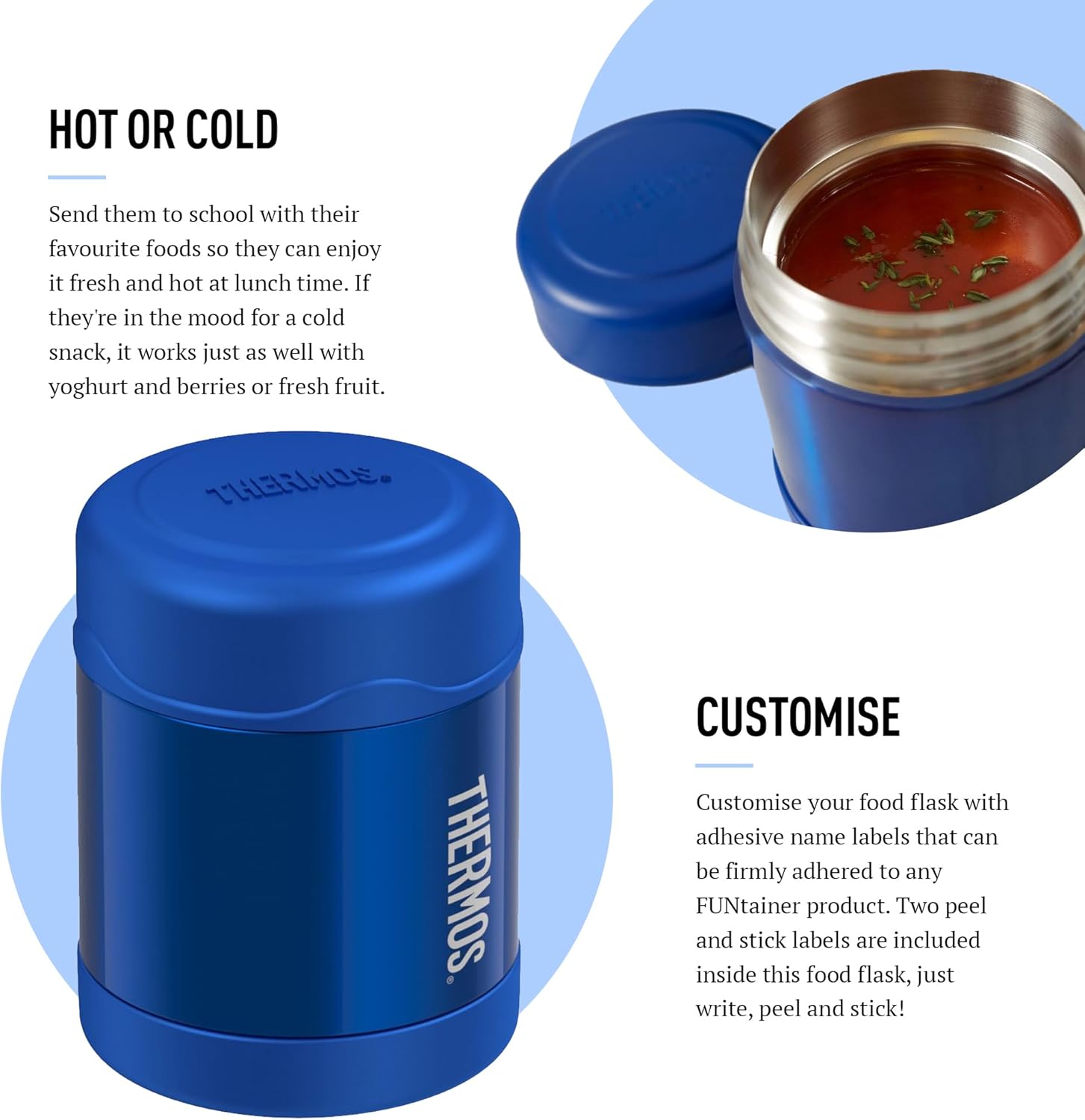 Thermos - Blue Kids Food Flask (290ml) - BPA Free, Stainless Steel, Spill Proof, Thermal Flask for Lunch Box, 5 Hours Hot & 7 Hours Cold
