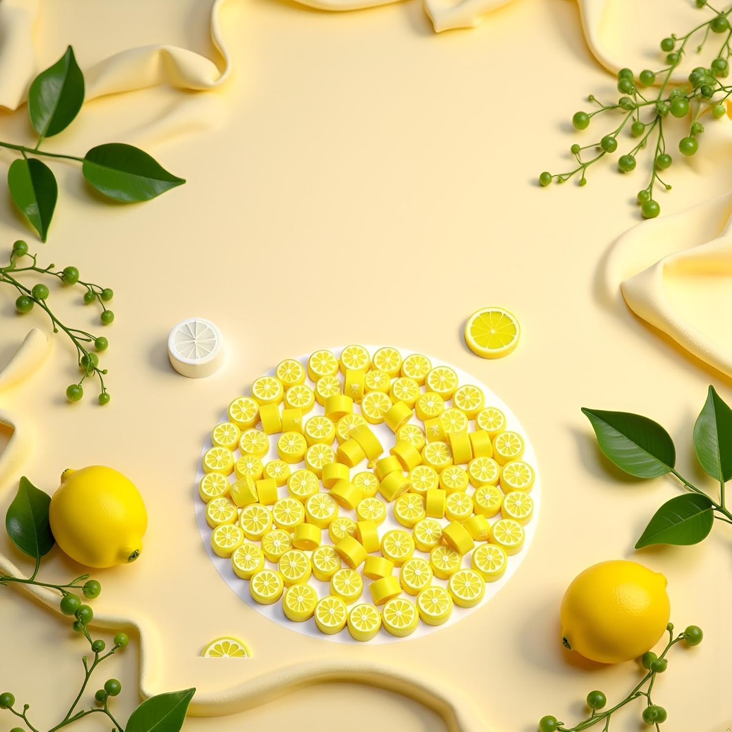 200Pcs Yellow Lemon Polymer Clay Beads,10mm Fruit Charm Spacer Beads for Jewelry Making,Necklace, Earring and Bracelet DIY Craft Supplies,Flat Bead, Summer Jewelry Kits and Fruit Theme Accessories - Image 3