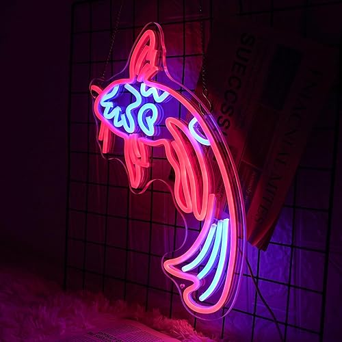 Miniatura 2 de Koi Fish - Letrero de neón con luces de neón de carpa de Koi, peces japoneses, LED rojo neón, azul, pez de la suerte, letreros de neón para Pez