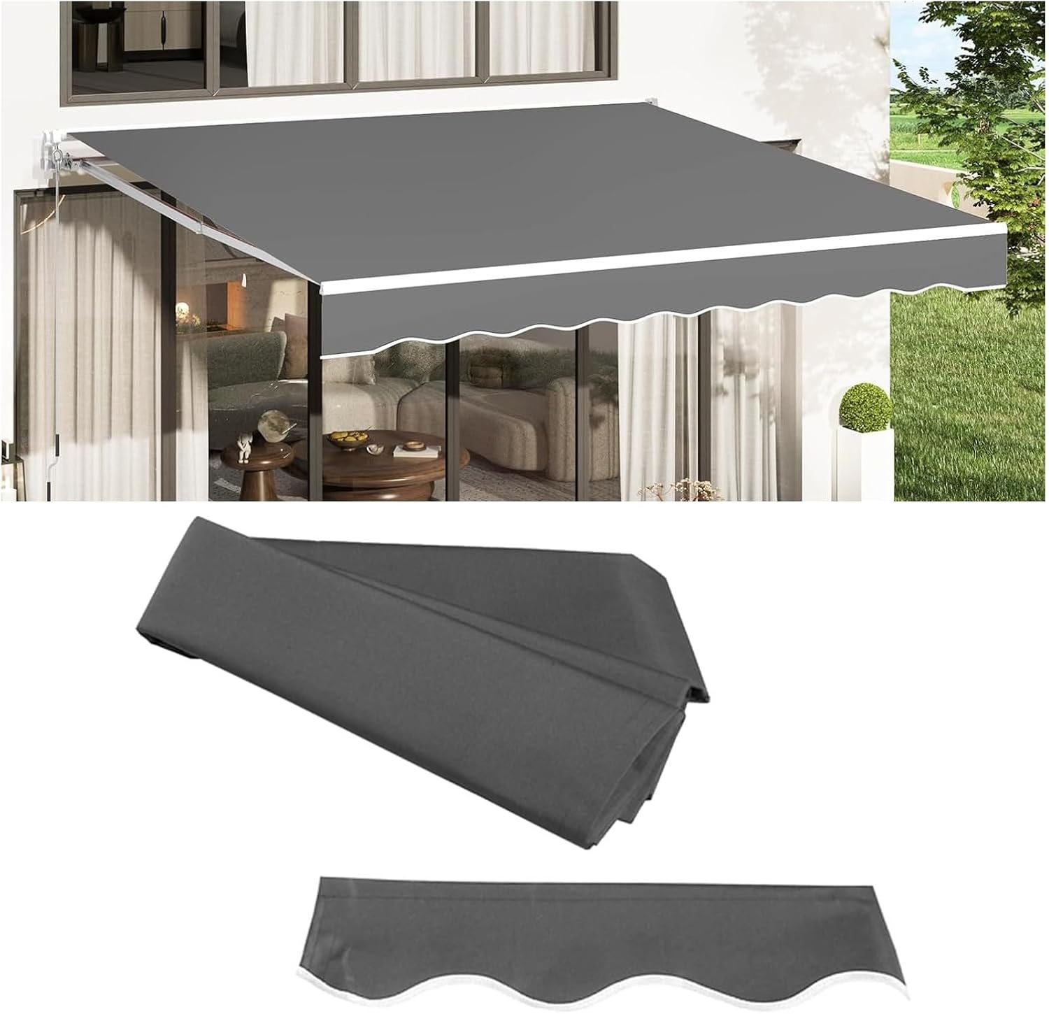 Awnings Replacement Fabric Window Door Sun Shade Shelter Replacement Canvas, Patio Awning Fabric Replacement， Retractable Awning Fabric Replacement, Waterproof Polyester Sun Shade Shelter Canvas(Beige
