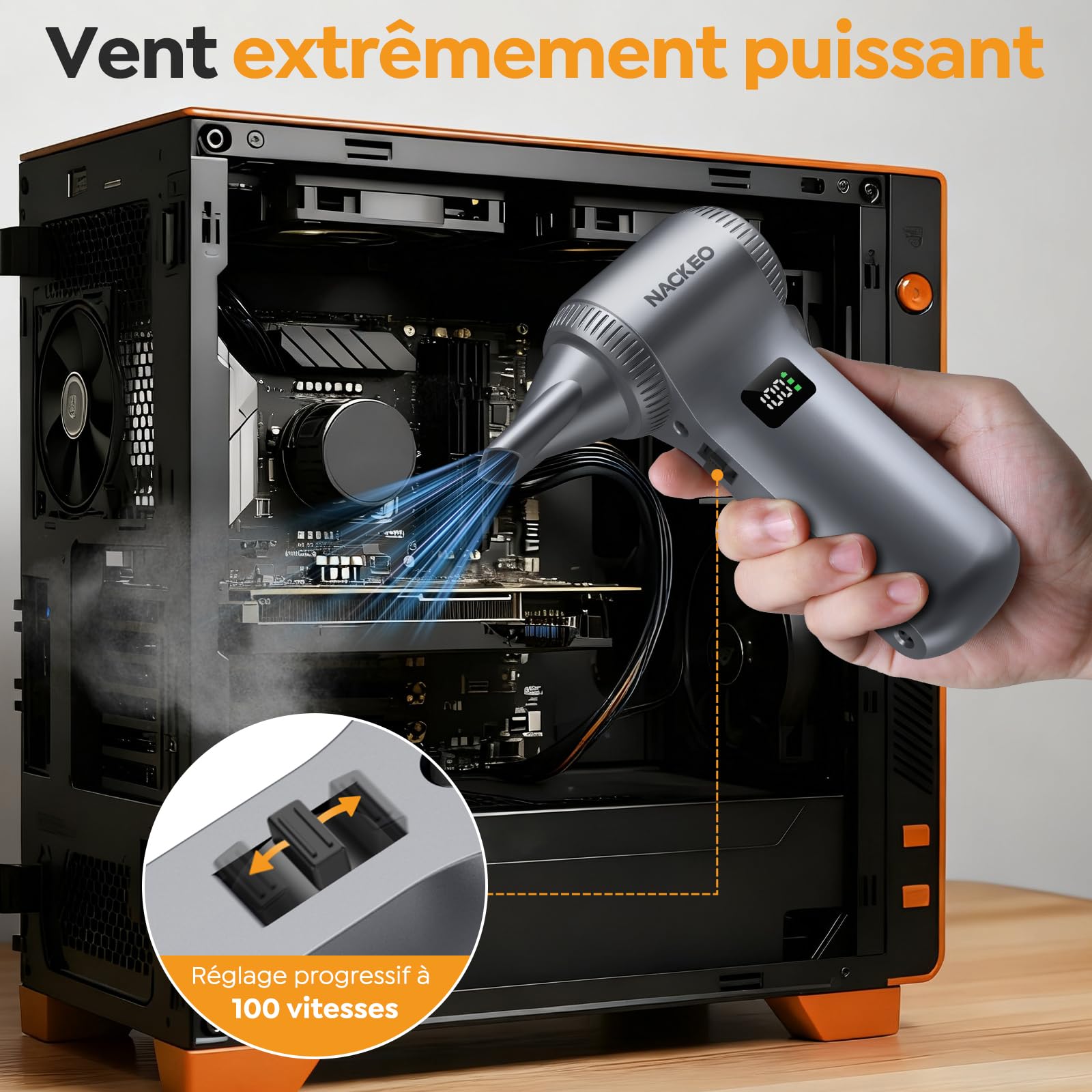 Souffleur Air Comprimé 230000 TR/Min, Soufflette Électrique avec Batterie 10500 mAh et Lampe LED, Mini Souffleur Puissant avec 100 Niveaux de réglage, idéal pour Nettoyer PC, Clavier, Voiture