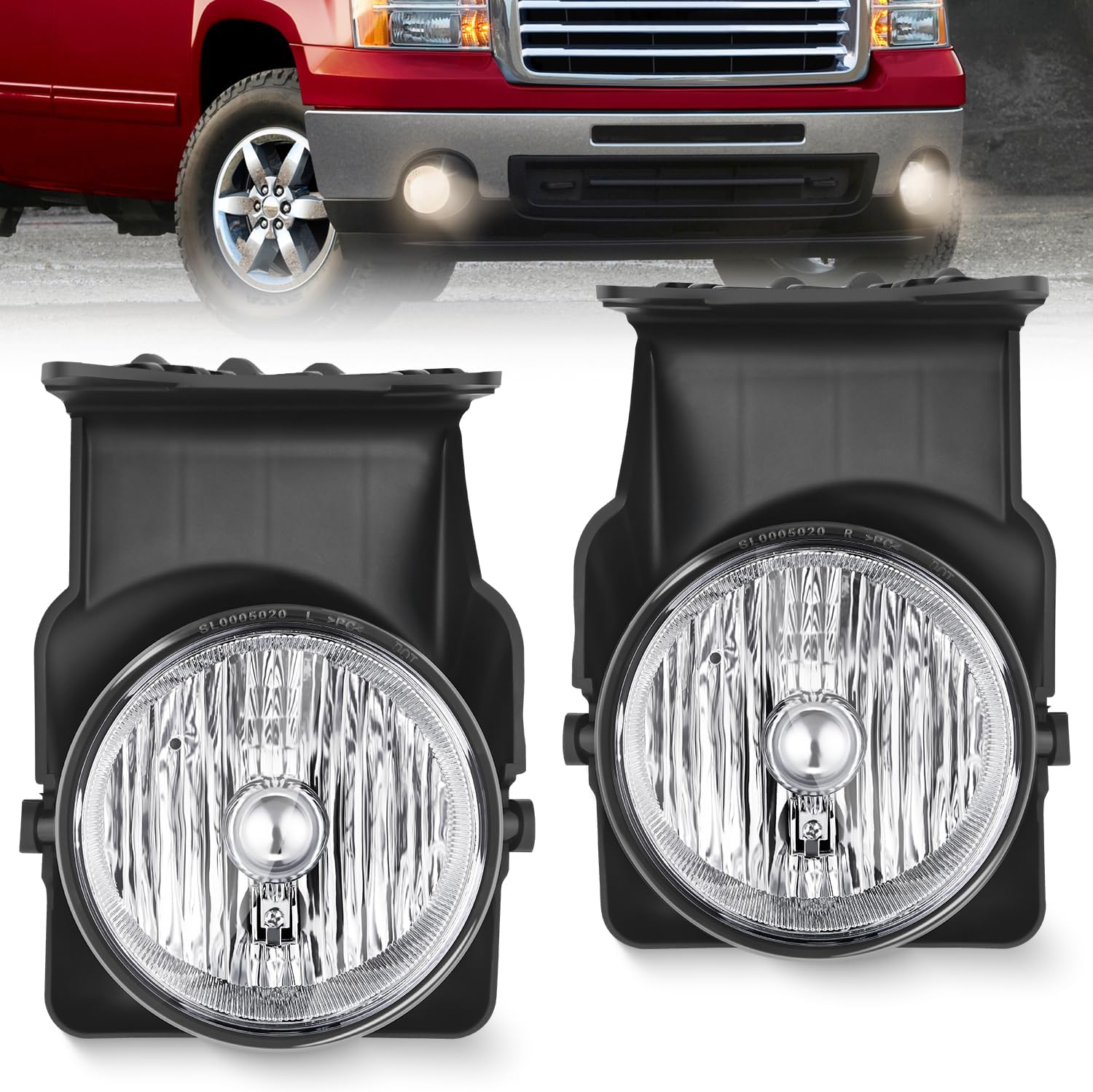 Fog Lights Assembly Compatible with 2003 2004 2005 2006 GMC Sierra 1500 1500HD 2500 2500HD 3500 Replacement Driver and Passenger Side