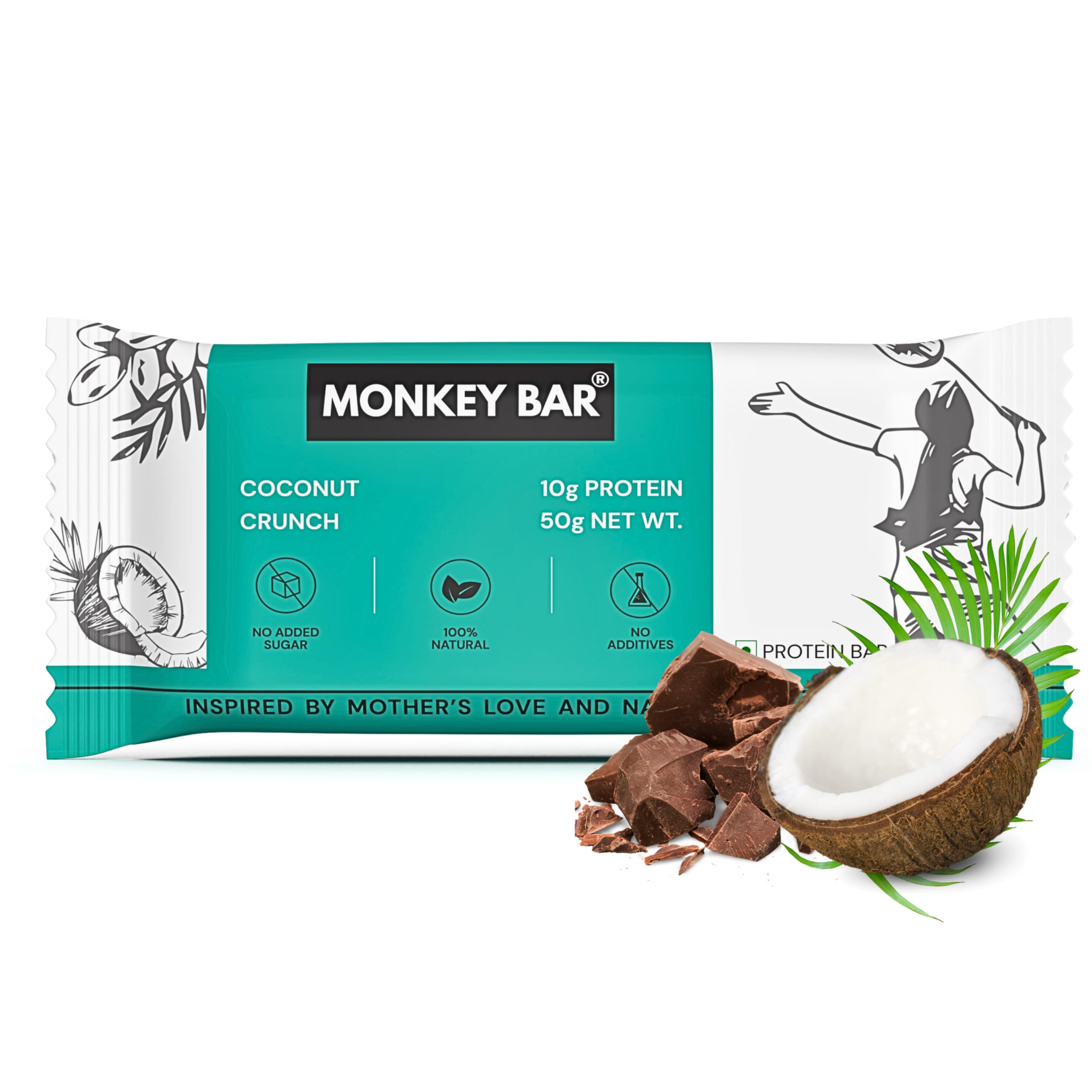 MONKEY BAR - Coconut Crunch Protein Bar - 8 Bars, 50g each, 10g Protein, Just 7 Natural Ingredients, 100% Pure Coco Chocolaty, High Protein Energy Bar, No Added Sugar (B08MBSXMMX) Amazon Price History, Amazon Price Tracker