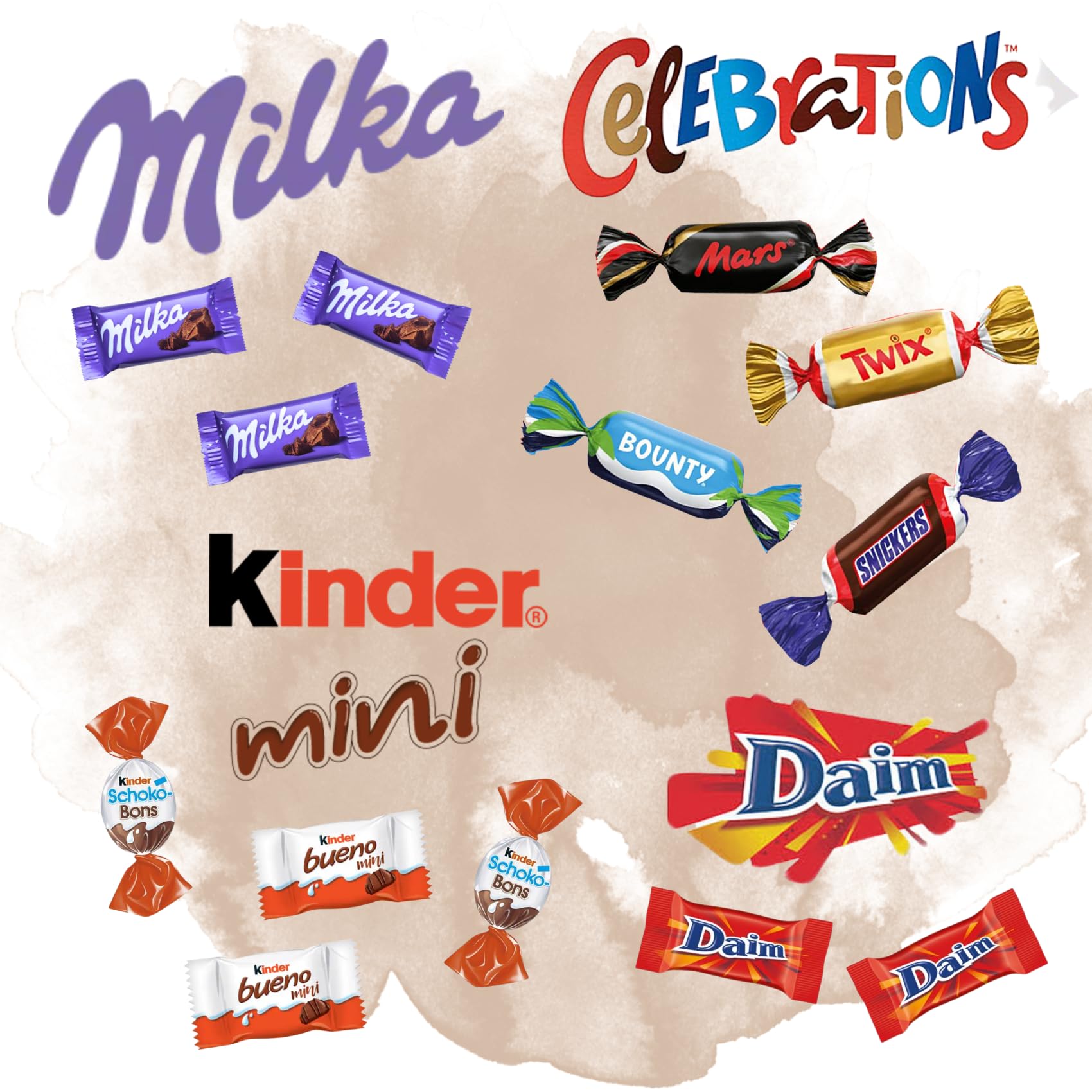 MIX CHOCOLATÉ | Assortiment de Bonbons au chocolat Kinder, Célébrations, Milka, Daim | 490g de Friandises emballées individuellement à Offrir
