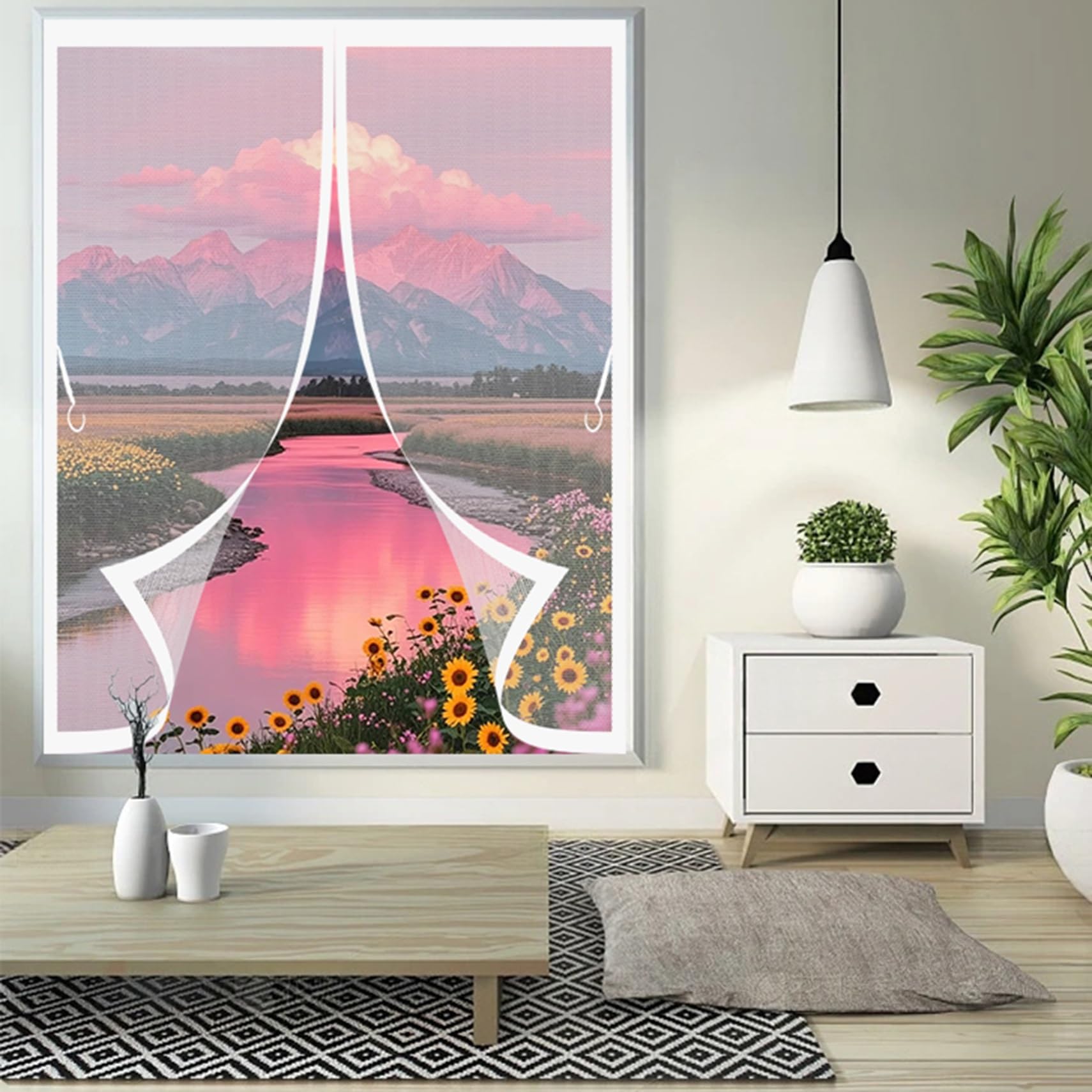 Fliegenvorhang Magnetisch 168 x 178 cm Automatisches Schließen, Klettband Oben, Nicht Kürzbar Vorhang Fliegengitter Fenster für Terrasse Schlafzimmer Usw, Weiß