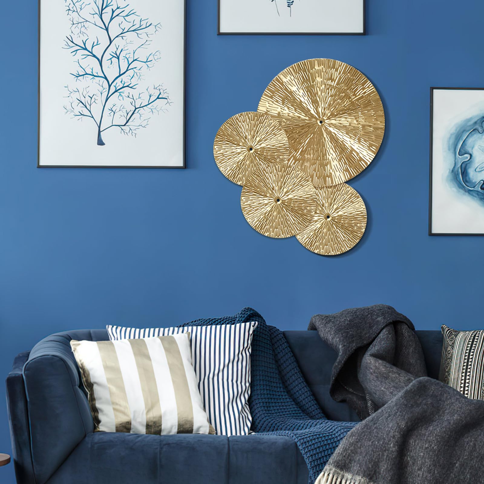 TEHAUX Decoración de Pared de Metal Circular Dorada 6 Piezas, Pared