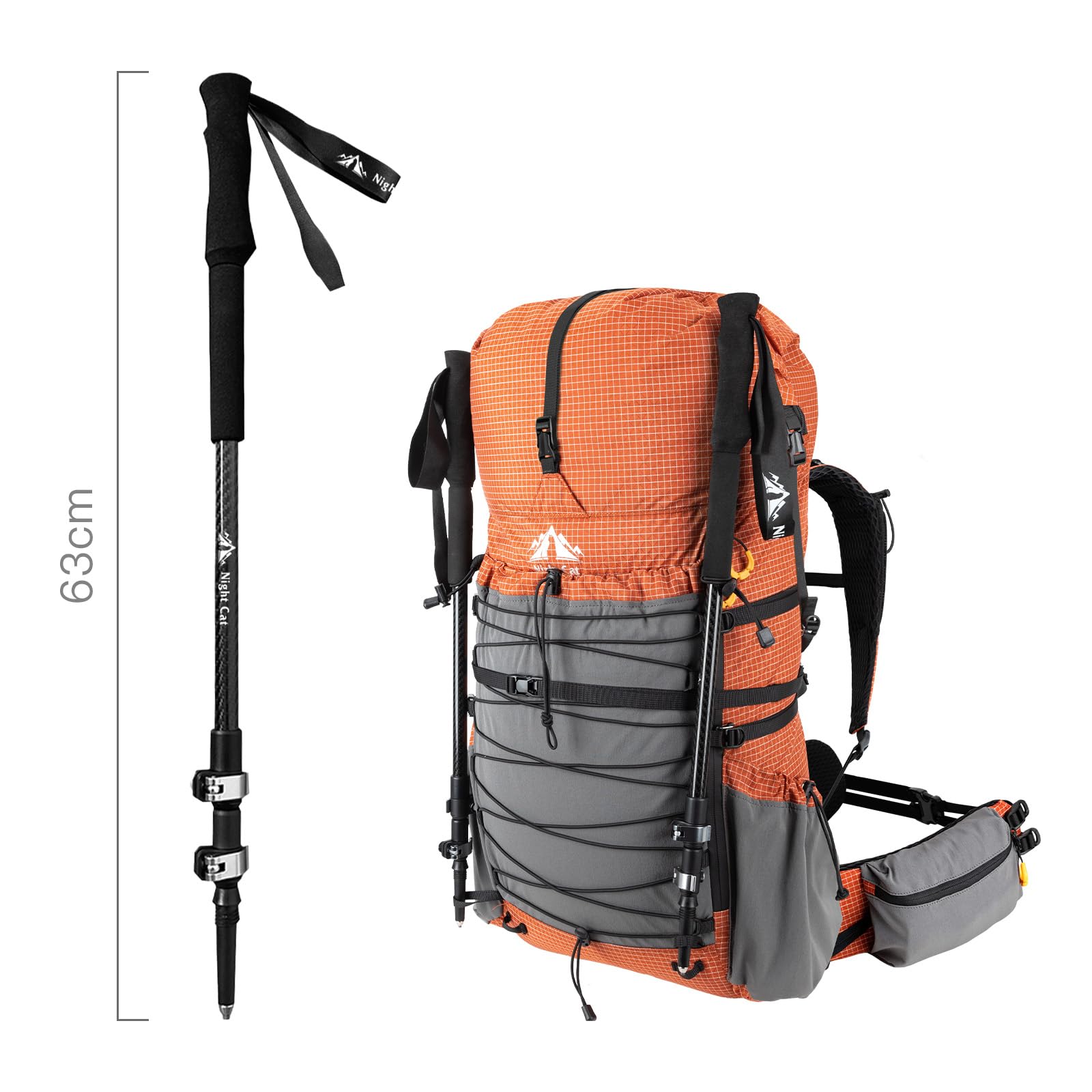 Night Cat Teleskopowe lekkie kijki trekkingowe: 0,18 kg, 63-135 cm, stabilne kijki trekkingowe z ergonomicznymi uchwytami