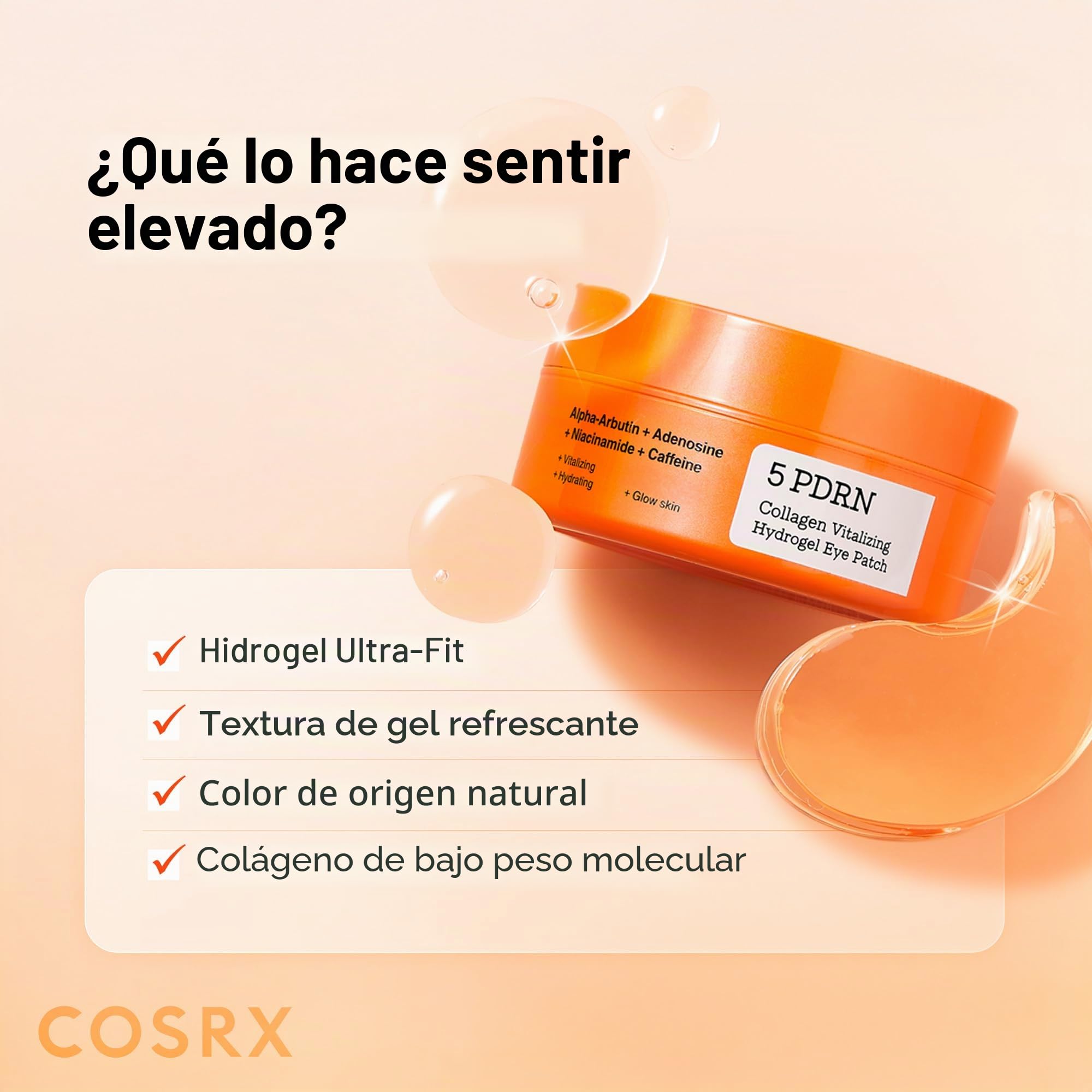 COSRX 5 PDRN Parches de hidrogel vitalizantes de colágeno, 60 parches, parches desinflamatorios para debajo de los ojos con PDRN, colágeno, mascarillas para ojos para una zona de ojos más suave y con