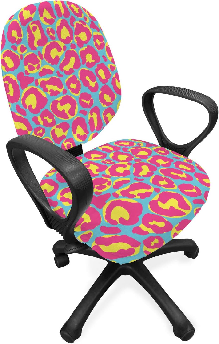 Ambesonne Leopard Office Chair Slipcover, Bold Blobs of Paint Stains Funky Print on a Cold Toned Background, Protective Stretch Decorative Fabric Cover, Standard Size, Mustard Pink