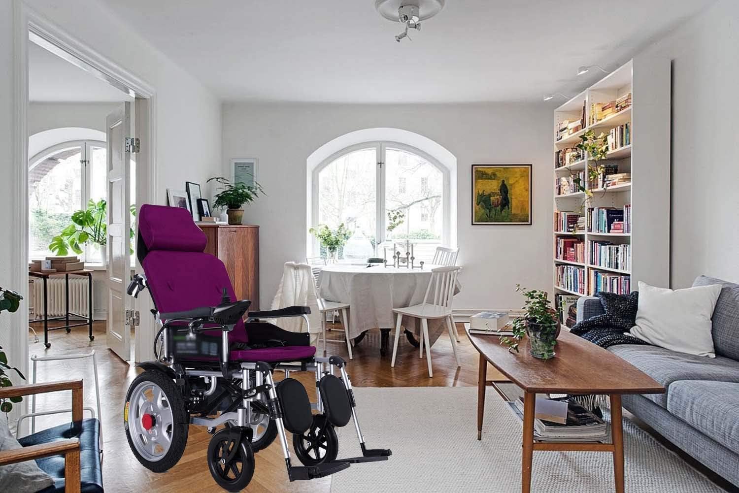 Sedia a rotelle elettrica, leggera, pieghevole, sedia a rotelle con poggiatesta, schienale reclinabile, doppio motore potente, portatile, da viaggio, per disabili e anziani