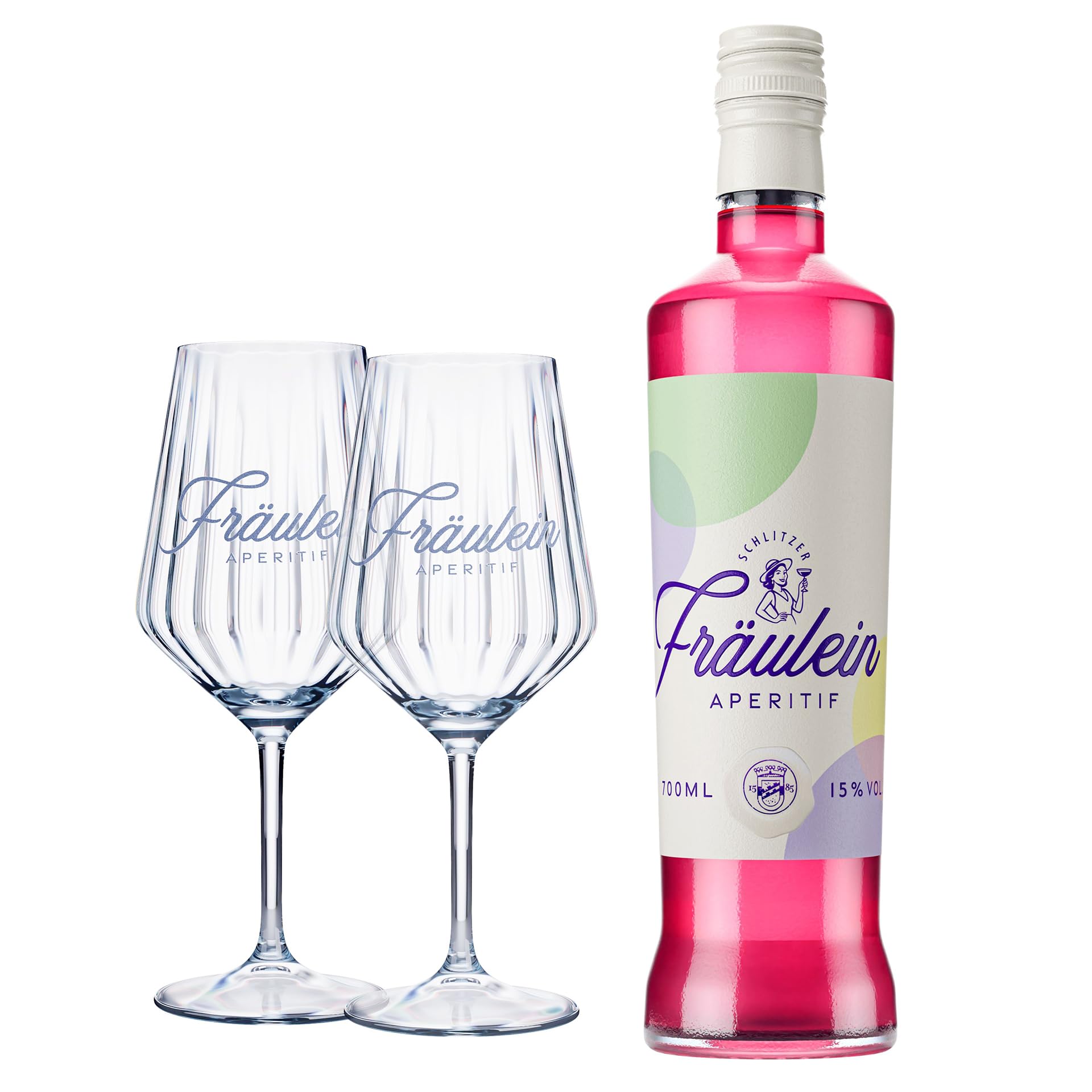 Schlitzer Fräulein Aperitif 0,7l inkl. 2 Gläser – Fruchtiger Aperitif mit Grapefruit, Yuzu & Rosmarin – Geschenkset für Spritz mit Secco – 15% vol
