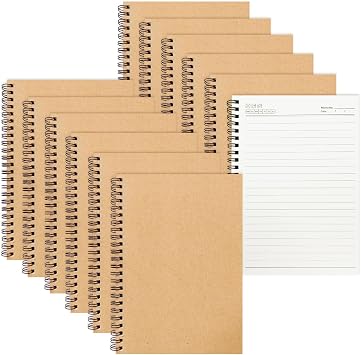12 Pack A5 Spiral Notebooks, 120 Lined Pages, 80gsm Thick Paper, Kraft Cover, 360  Double Wire Binding, Coil Notepads for Work, University, Note Taking & Travel