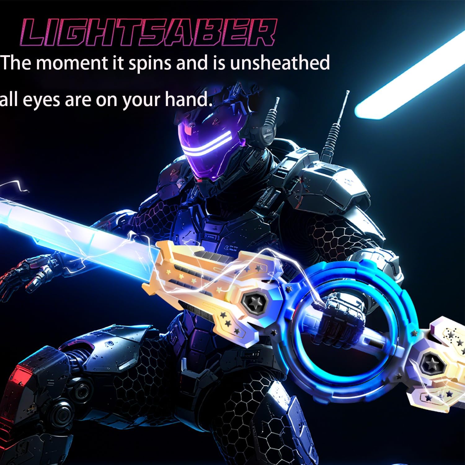 2 pcs Rotating Lightsaber Toy Set, 43 inches Long, with hit-Sensitive Sound Effects,Perfect for Rave Parties, Role-Playing, and Shows (Purple and Blue Dual Packs)