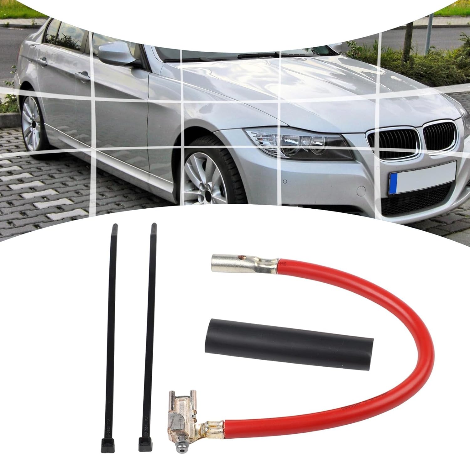 Battery Repair Wire B+ Cable Kit Replacement Compatible for BMW E90 E91 E92 E93 Models, OEM Part 61129312133, Black and Red ABS-Metal Automotive Component