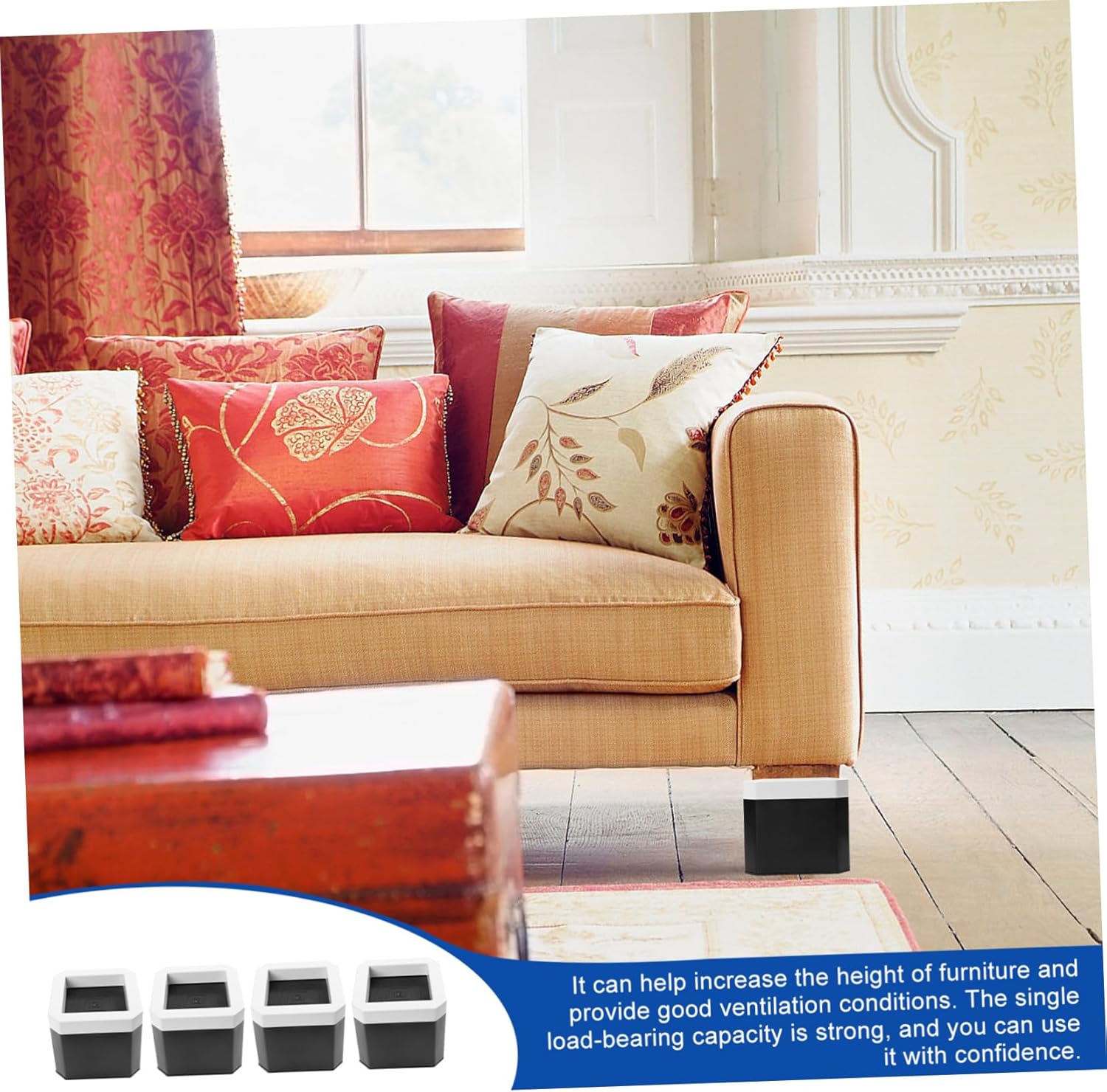 Unomor 4pcs Heavy Duty Table Lifter Pads Non- Furniture Risers for Bed Sofa and Desk Height Increasing for Use and Easy to Install