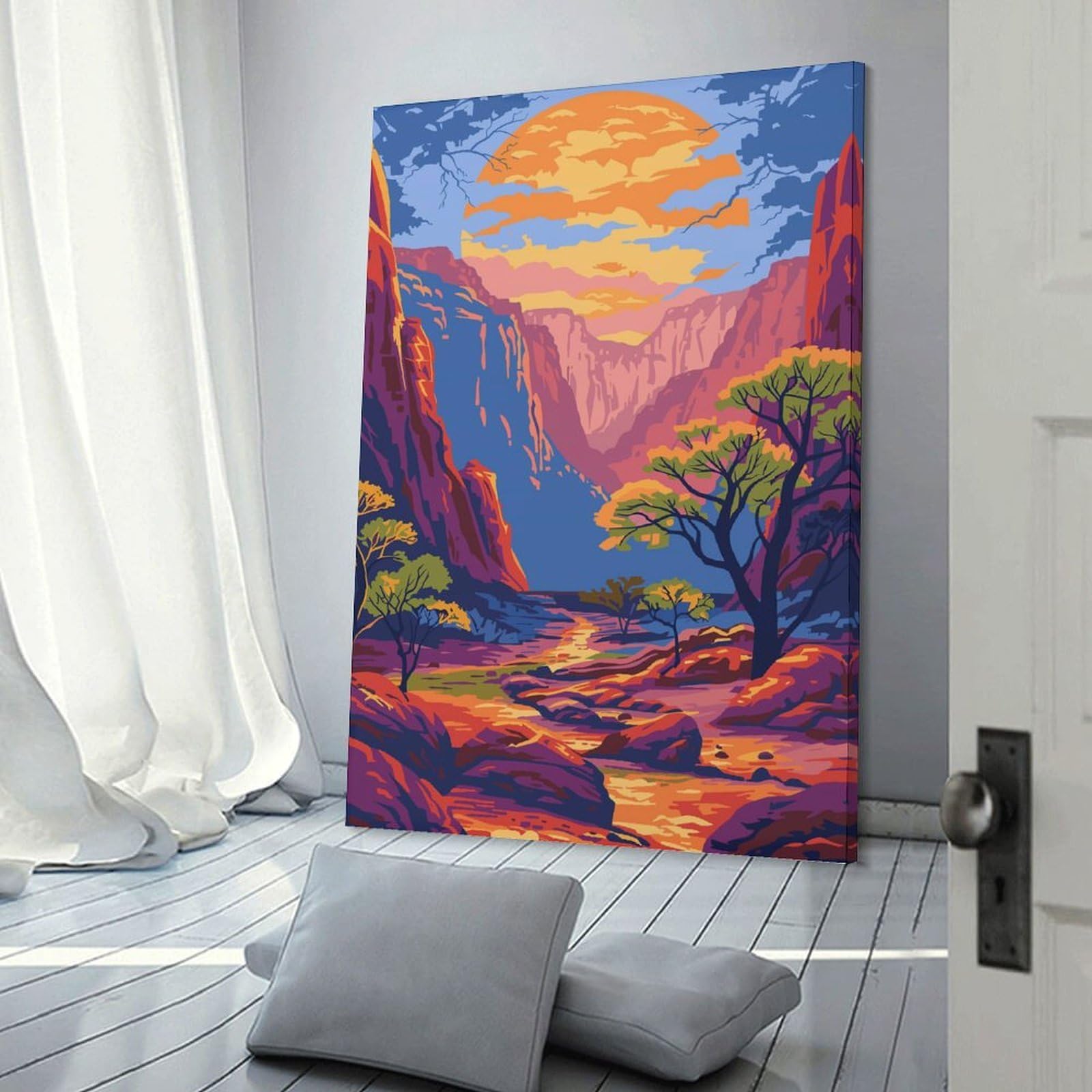 Junmoney Colorful Canyon Landscape with Setting Sun Wall Art Print 12x18inch(30x45cm), for Hallway, Entryway Or Landing, Wall Decor to Refresh Empty Corners, for Cosy Room Updates
