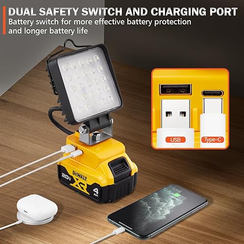 Miniatura 4 de Batklumi Luz de trabajo LED recargable 32 W, 3200 lúmenes, 6000 K, luces de trabajo para batería Dewalt de 20 V, luz de inundación de batería