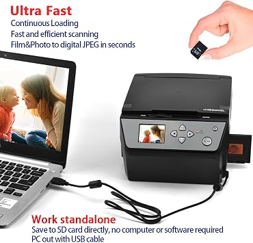 Film Scanner, 22MP Slide Negative Converter with 2.4'' LCD Display, Converts 135/35mm, 110 Slide/Negative Film Photo, Business Card to JPG Files, Scan Fast and Easily, for Gift to Family