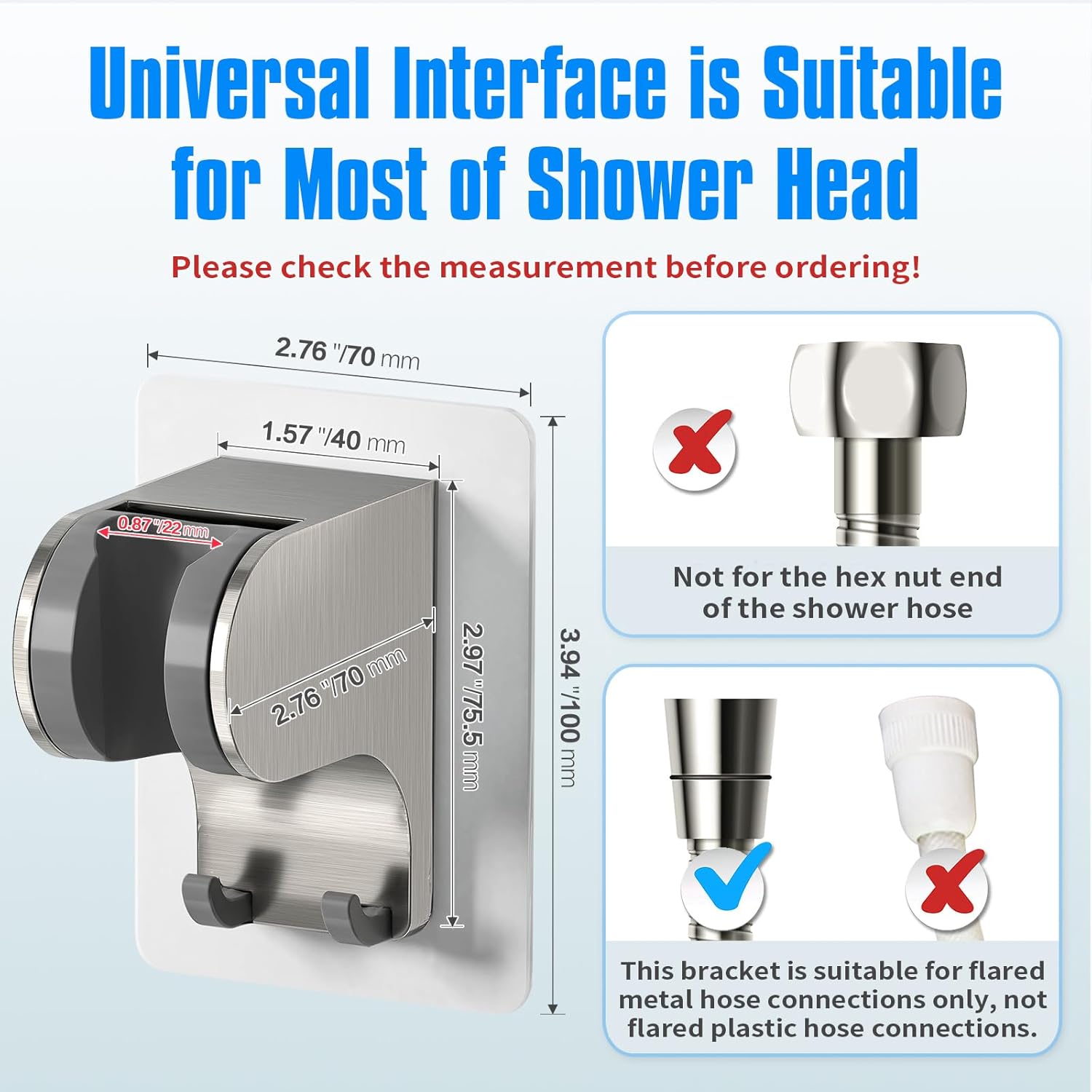 JONKEAN Shower Head with On Off Switch (Brushed Nickel) & JONKEAN 50°Adjustable Shower Head Bracket with Hook (Brushed Nickel, 1 Pack)