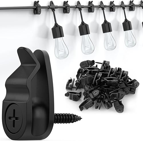 Ganchos para cadena de luces de exteriores, paquete de 50 clips de luz para exteriores, resistentes a la intemperie, ganchos para colgar luces de