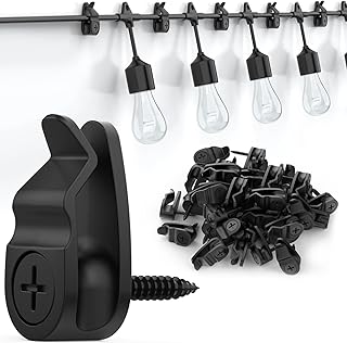 Hooks for Outdoor String Lights Clips - 50 Pack Outdoor Light Clips Weatherproof, Lights Hanger Hooks for Outside Hanging Christmas Lights, Fairy String Lights, Cable Management - Black