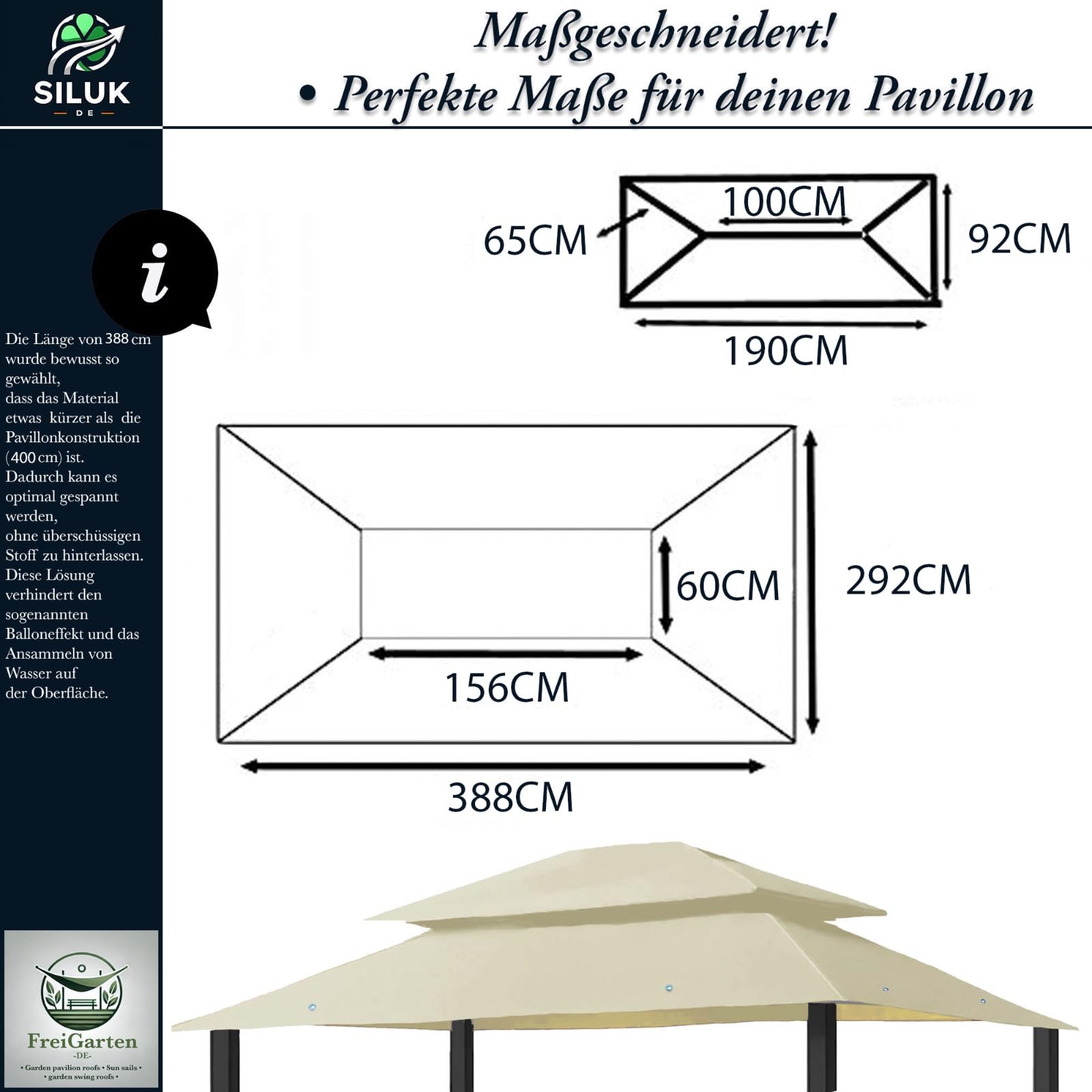 Zapasowy dach do pawilonu 3 x 4 m, wodoszczelny, materiał: Panama PCV Soft 370 g/m², ekstra mocny, model 7 (beżowy)