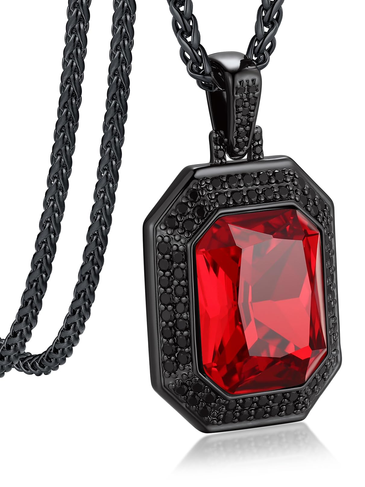 Bandmax Gothic Stone Pendant Necklaces for Men Women Stainless Steel Dragon Claw Ruby/Blue Topaz/Emerald/Black Onyx Gemstone Pendant Goth Punk Designer Necklace Halloween Jewelry