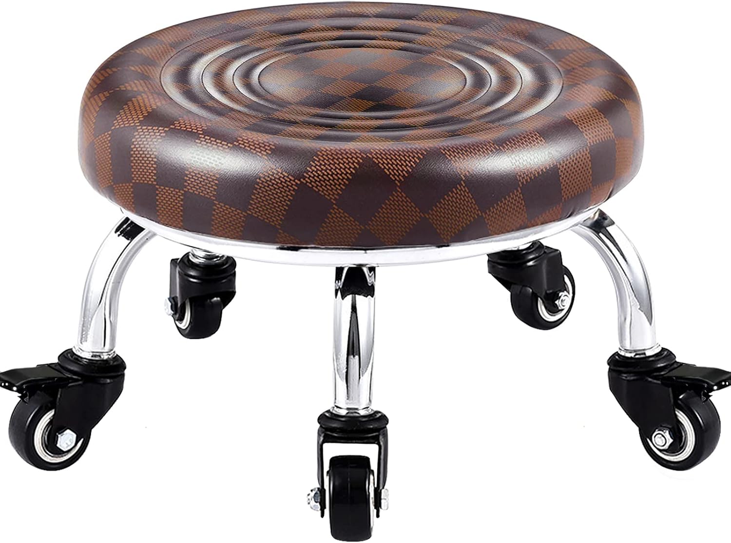 Lorvain Low Stool with Wheels, Roller Seat Short Rolling Stools with Universal Swivel Caster Wheels Leather Little Low Small Stools on Wheels for Home Garage to sit on- Brown