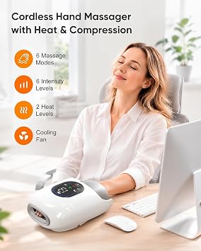 Cordless Electric Hand & Wrist Massager with Heat and Compression