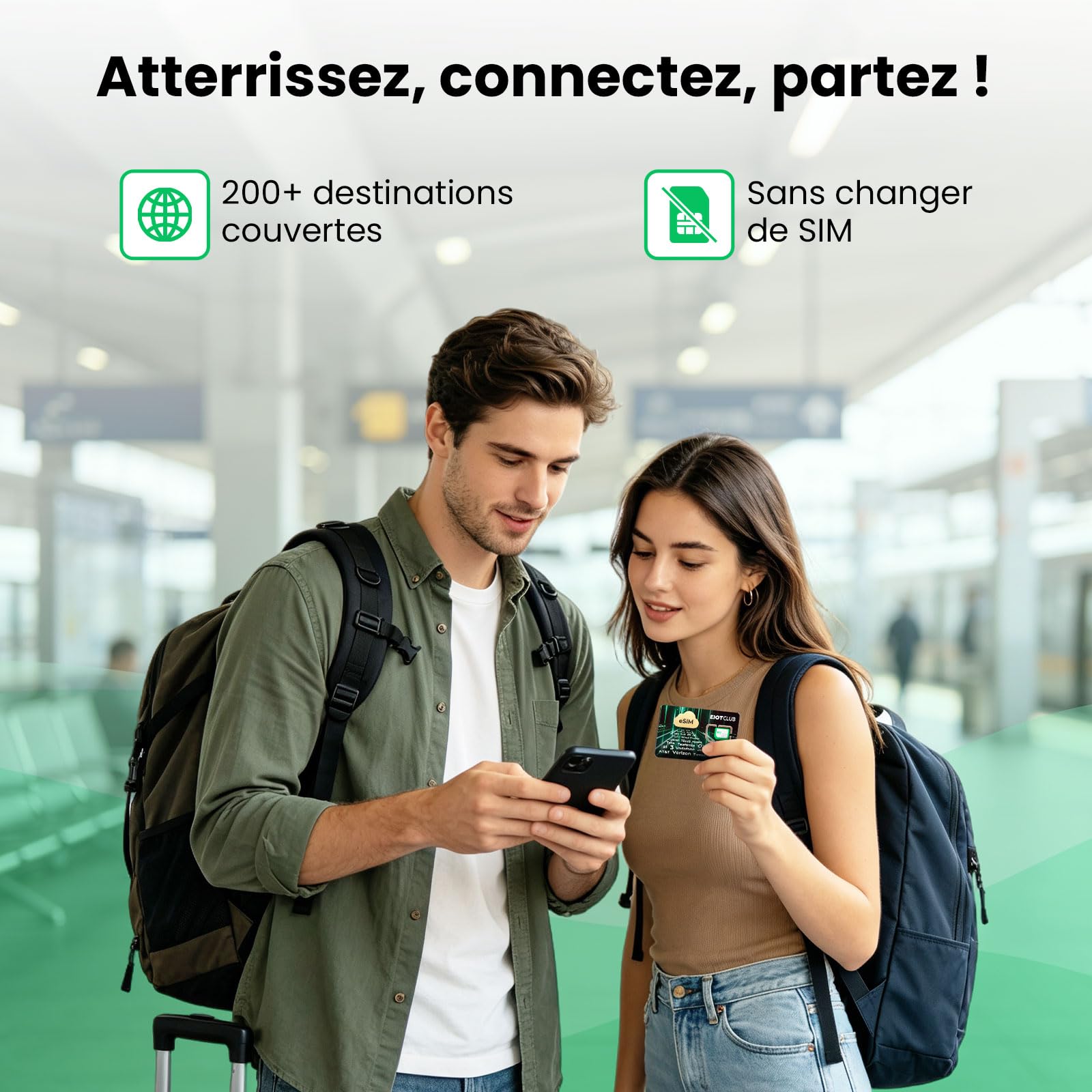 EIOTCLUB V3 Adaptateur eSIM pour iPhone/Android, sans Lecteur, 15Go Données