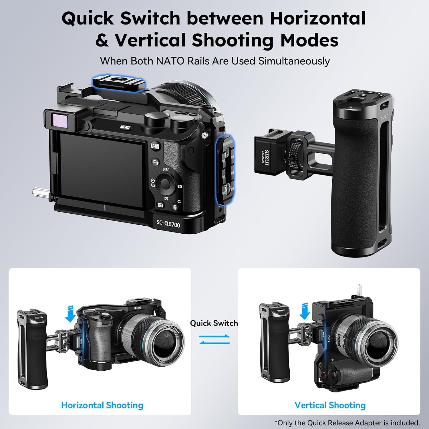 Sirui Universal Quick Release Mount Plate with 2 NATO Rails Kit, Mount for ARRI Locating Pin to NATO Adapter, QR Mount Base for Camera Cage, Top Handle, Side Handle and Magic Arm, AM-QN01