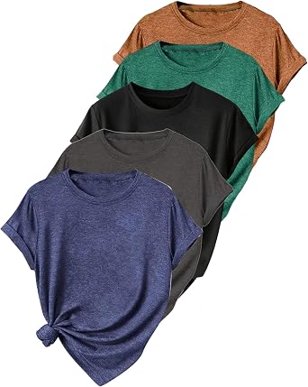 REINDEAR 5-piece womens short-sleeved round-neck solid-color set gift package - four-season womens tops