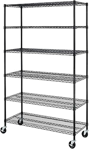 Miniatura 7 de Estantería de almacenamiento de capacidad de 6000 libras, estantería de metal de 6 niveles certificada por NSF con ruedas y pies ajustables, estante