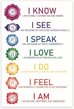 Bliss Monkey Co. Chakra Affirmations Wall Art - Chakra Diagram & Alignment Chart - 12 x 18 Inch Unframed Premium Gloss Poster - Made In USA - BMCP085